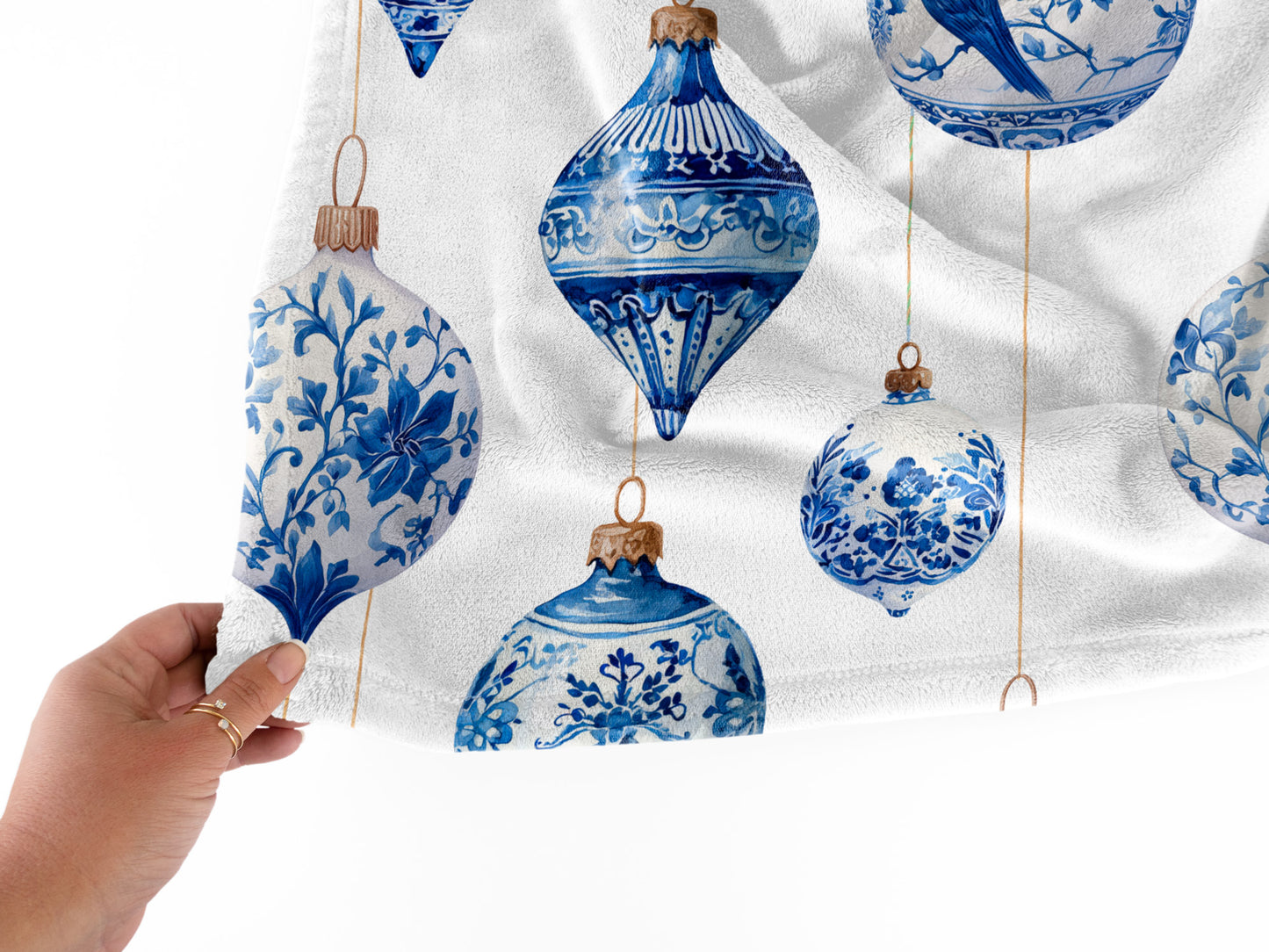 Chinoiserie Christmas Ornament Monogrammed Blanket