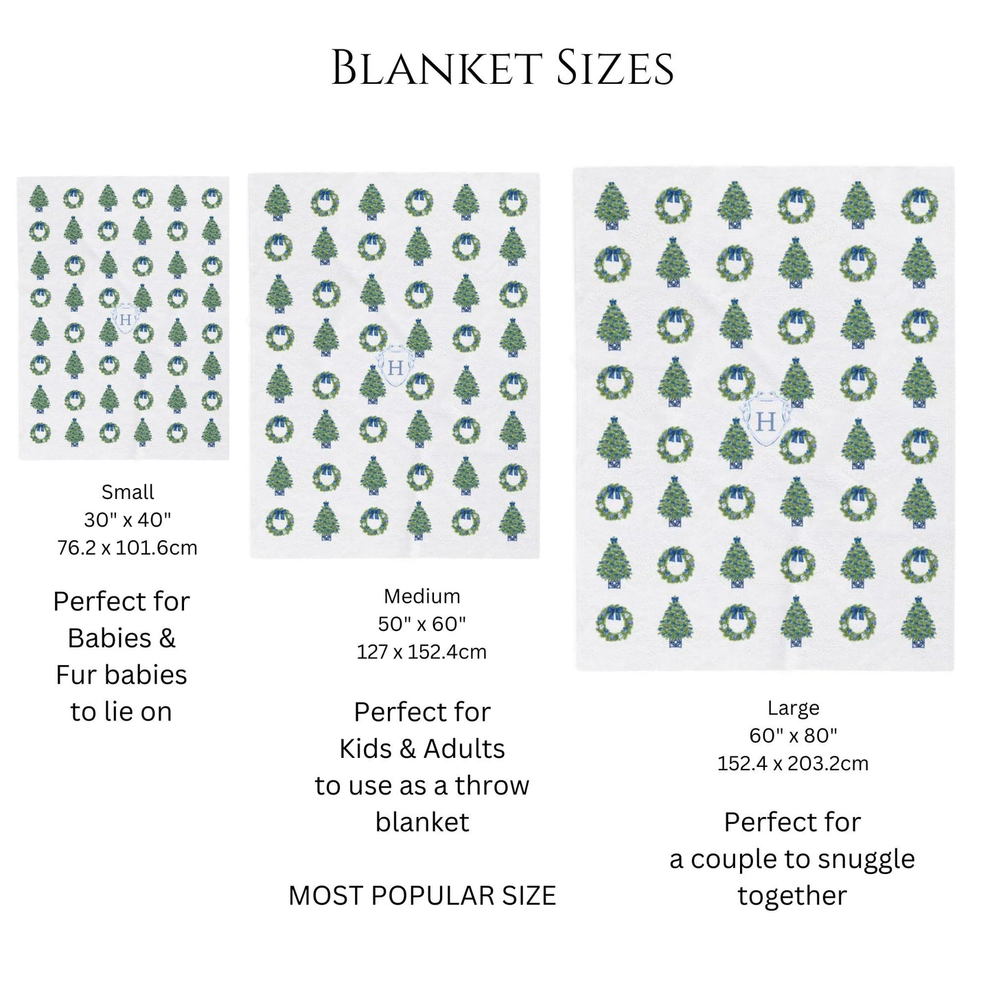 Chinoiserie Christmas Tree and Wreath Blanket - White