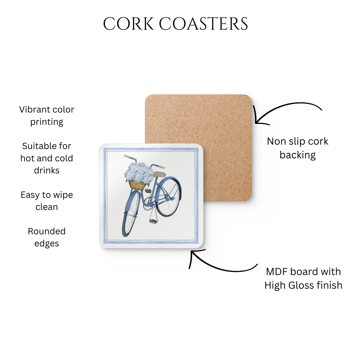 Hydrangea Bicycle Set of 4 Drink Coasters