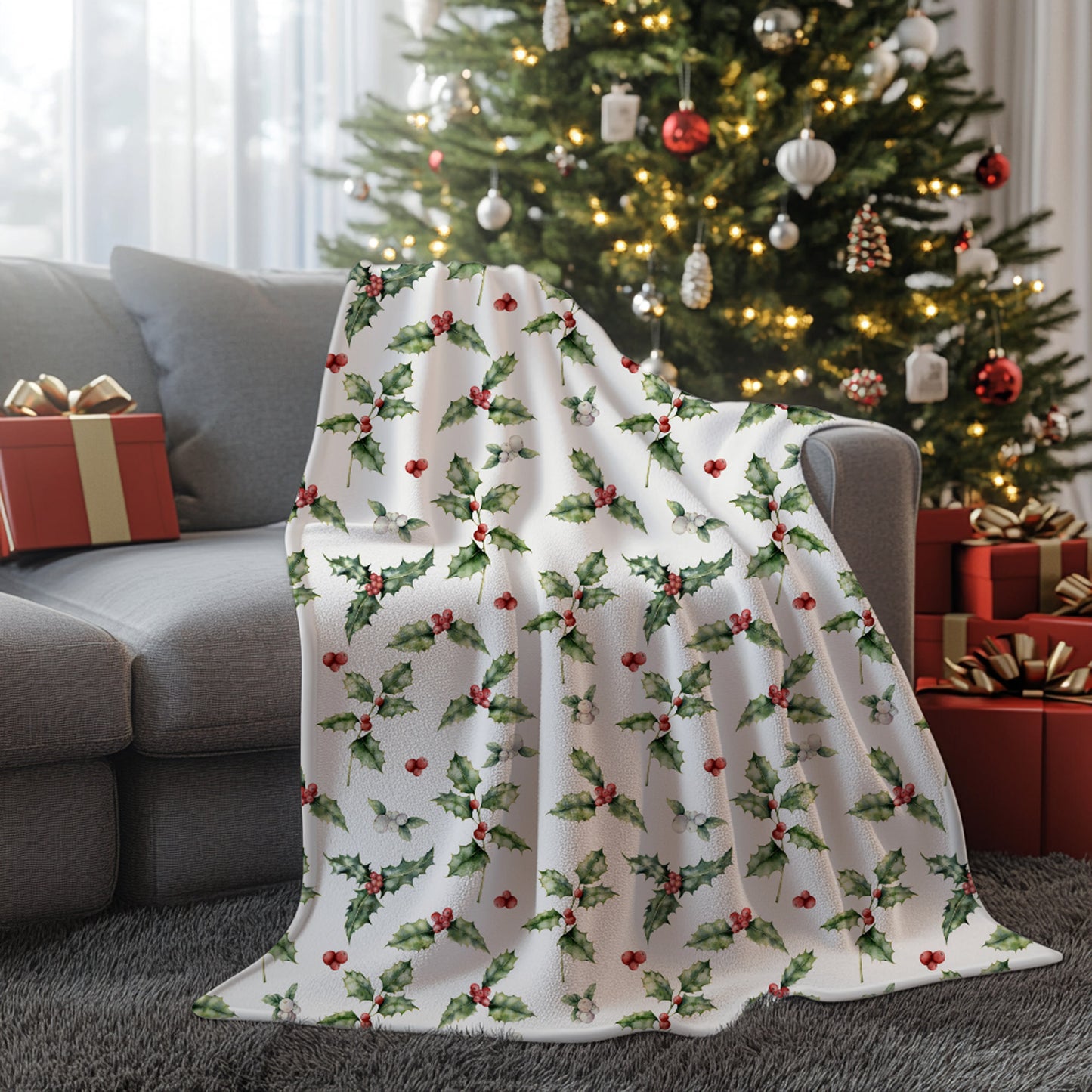Holly Monogrammed Christmas Blanket