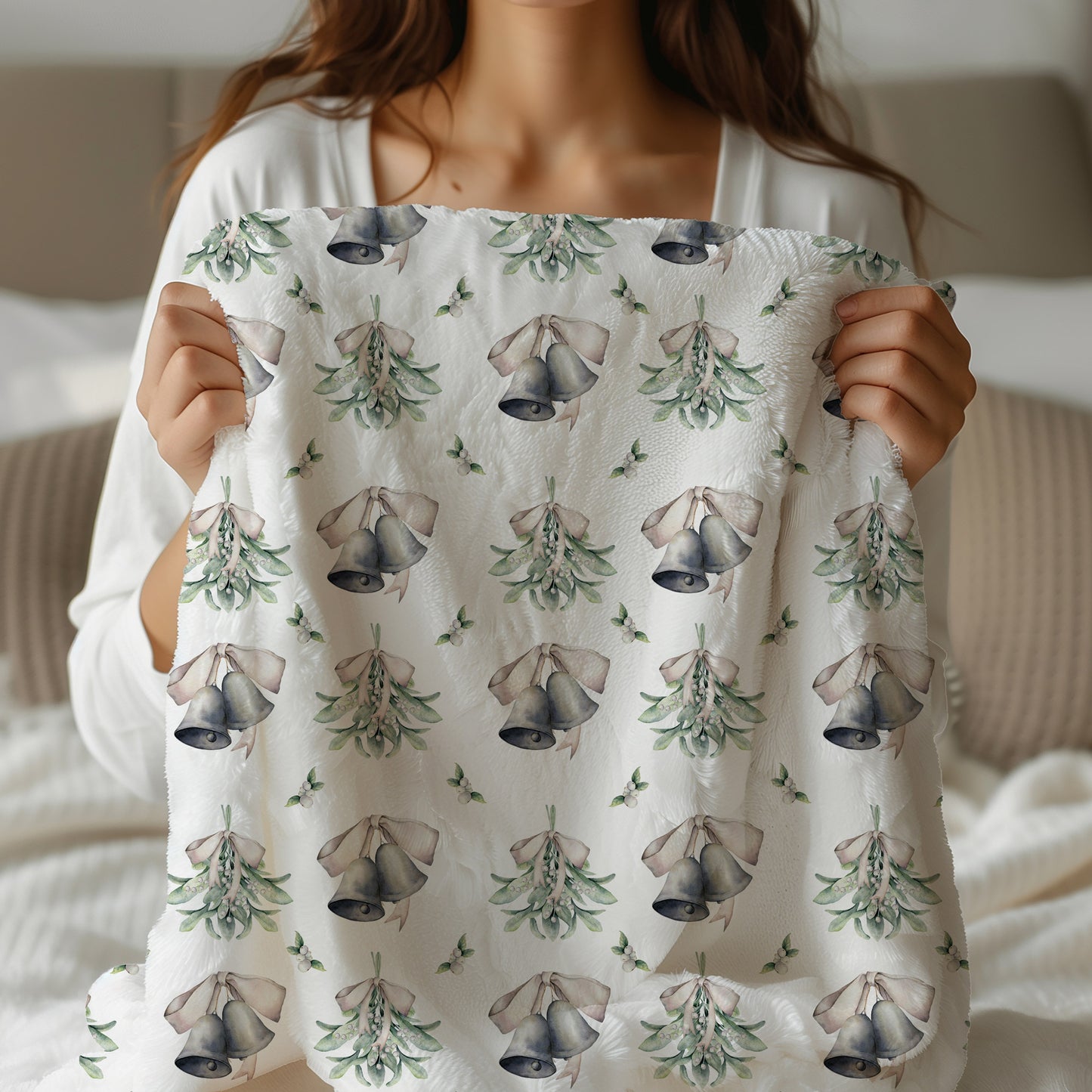 Mistletoe and Silver Bells Christmas Blanket