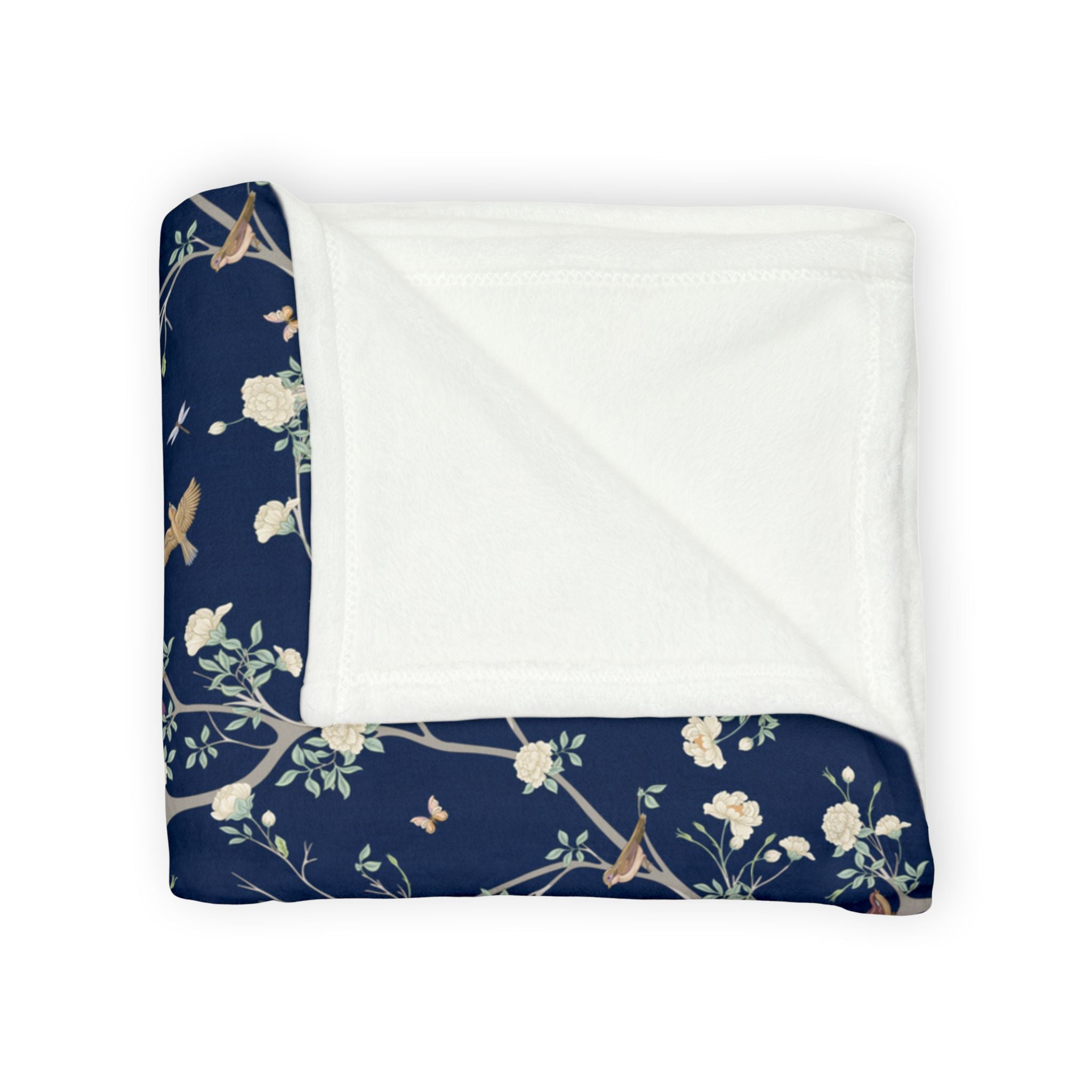 Camellia Garden Soft Fleece Blanket - Navy Blue - Hydrangea Lane Home