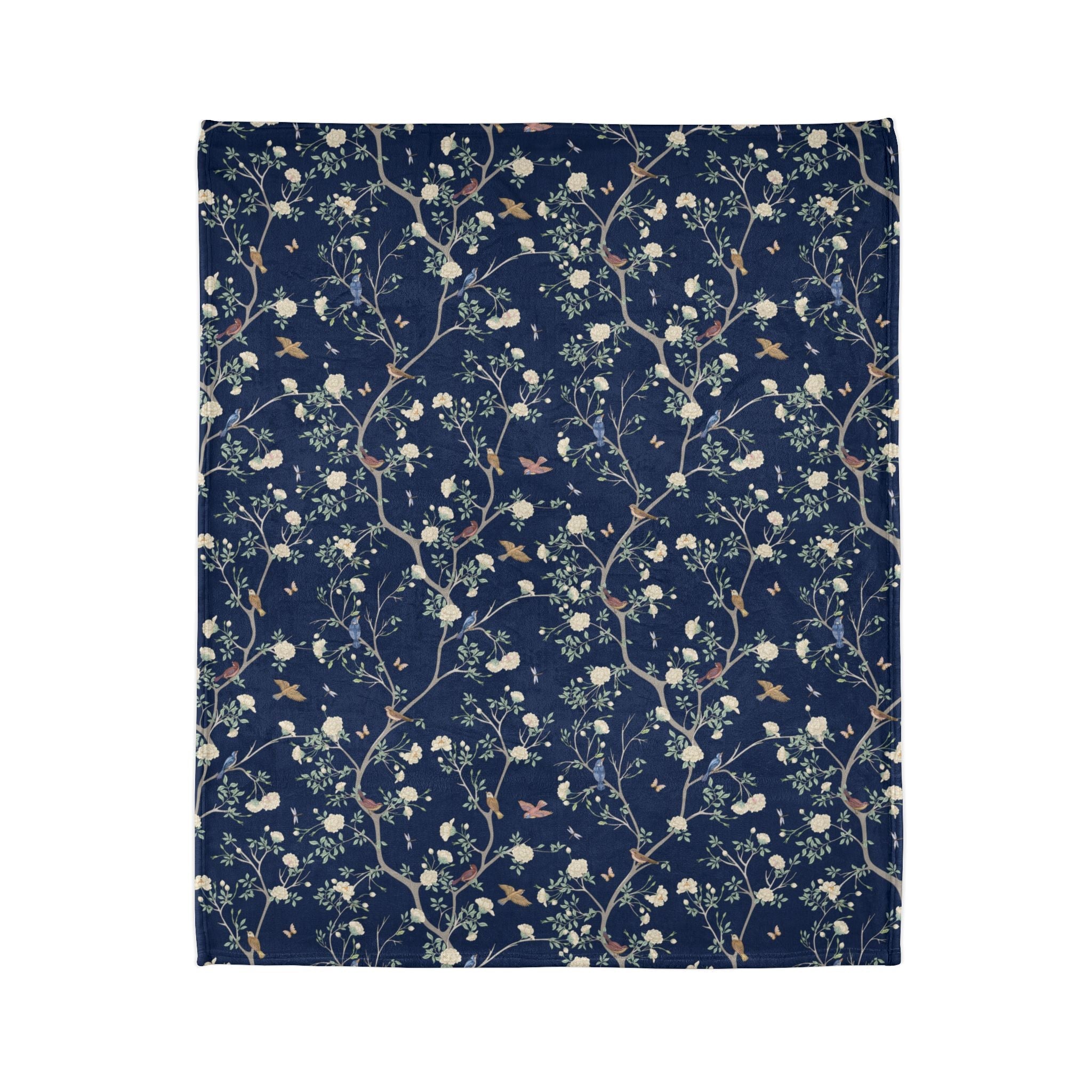 Camellia Garden Soft Fleece Blanket - Navy Blue - Hydrangea Lane Home