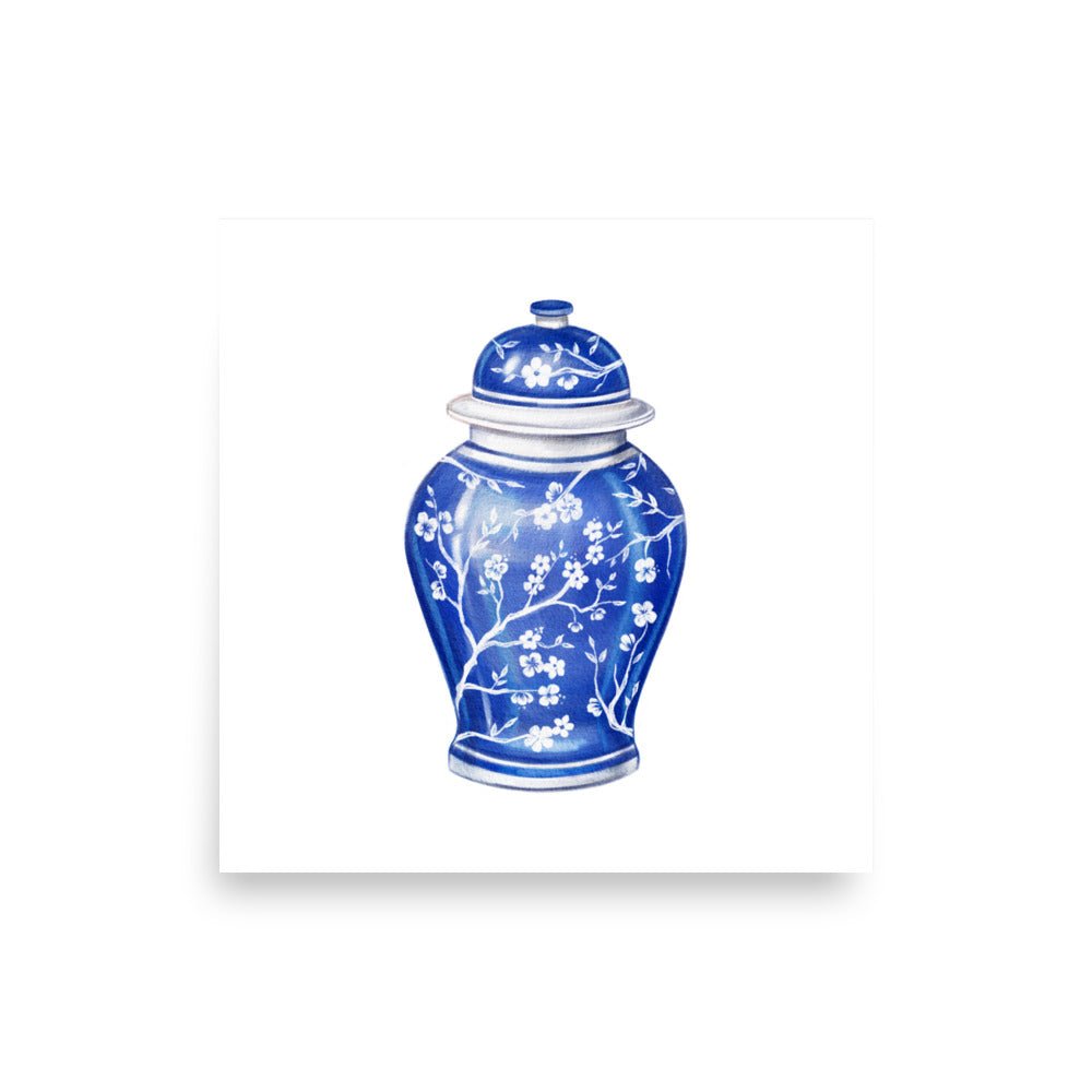 Chinoiserie Blue Ginger Jar Art Print - Hydrangea Lane Home