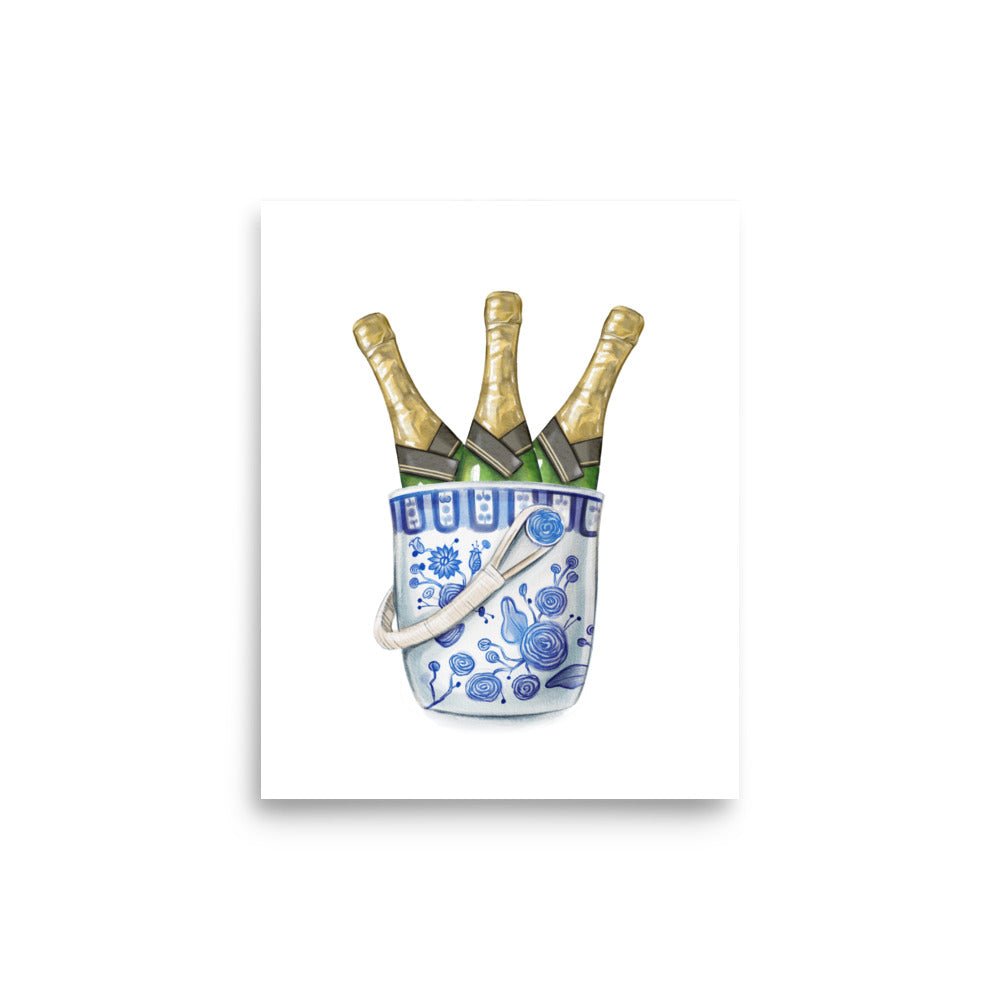 Chinoiserie Champagne Ice Bucket Art Print - Hydrangea Lane Home