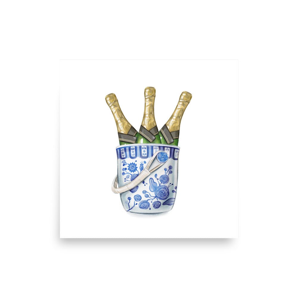 Chinoiserie Champagne Ice Bucket Art Print - Hydrangea Lane Home