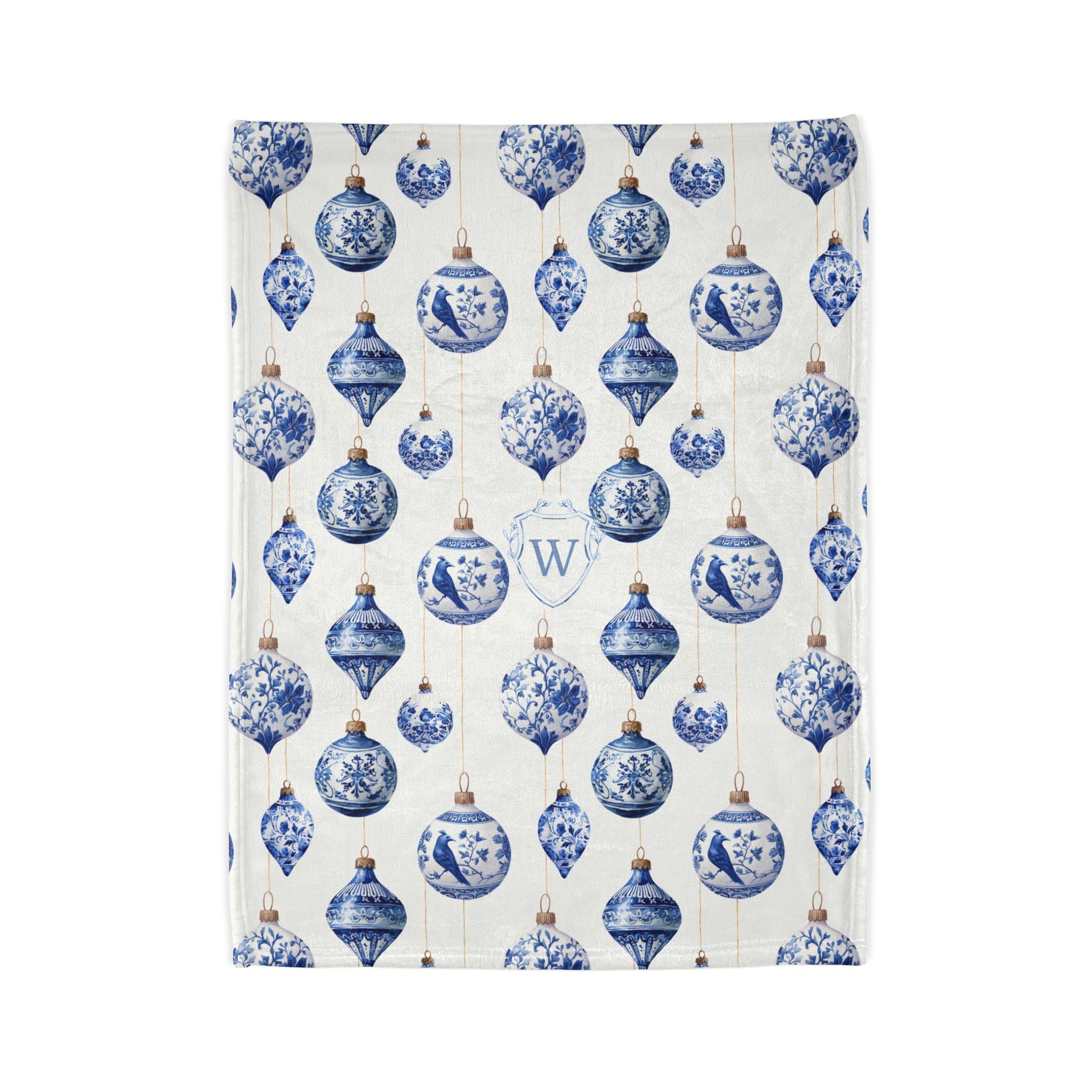Chinoiserie Christmas Ornament Monogrammed Blanket - Hydrangea Lane Home