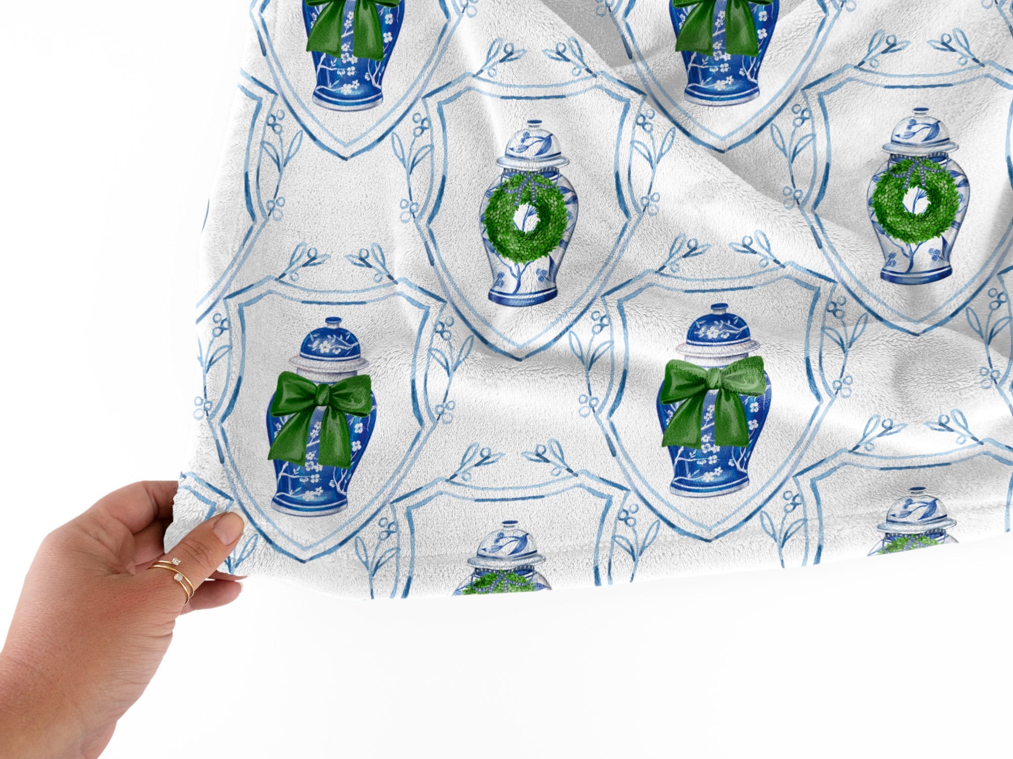 Chinoiserie Ginger Jar Monogrammed Blanket - Hydrangea Lane Home