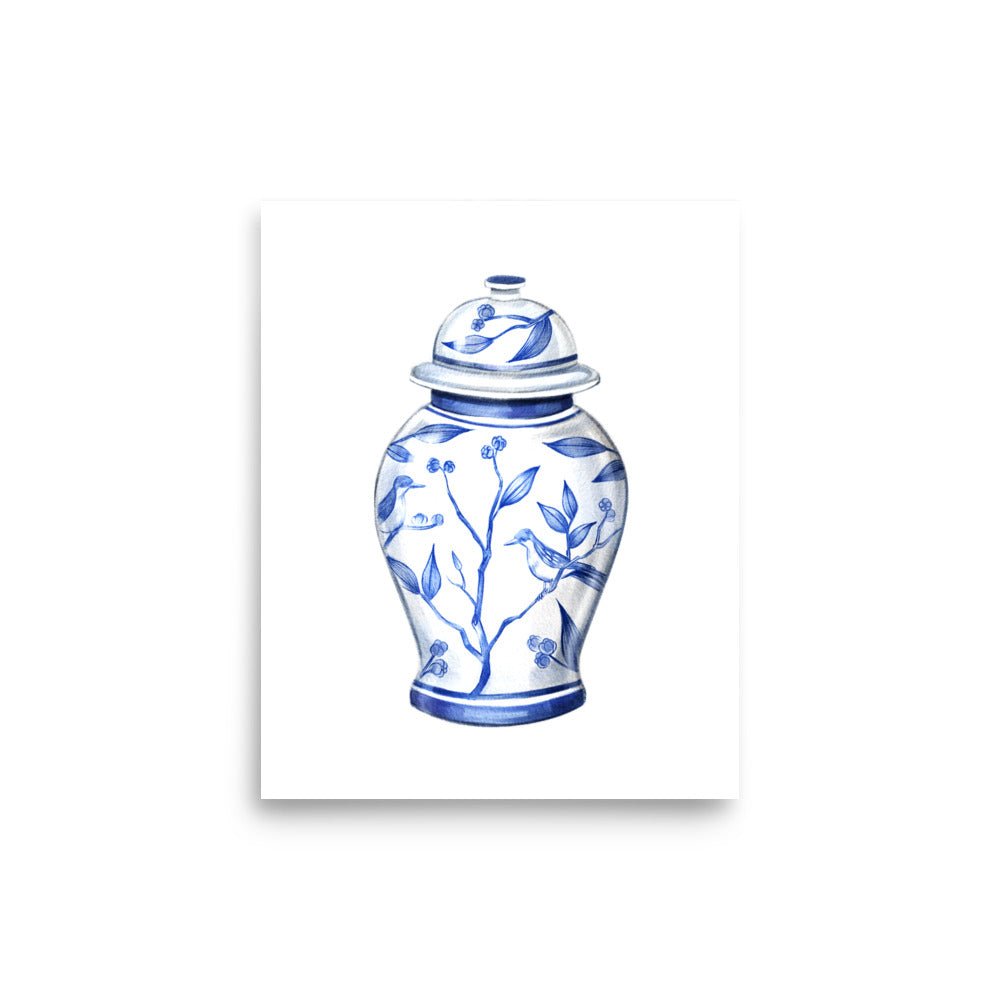 Chinoiserie White Ginger Jar Art Print - Hydrangea Lane Home