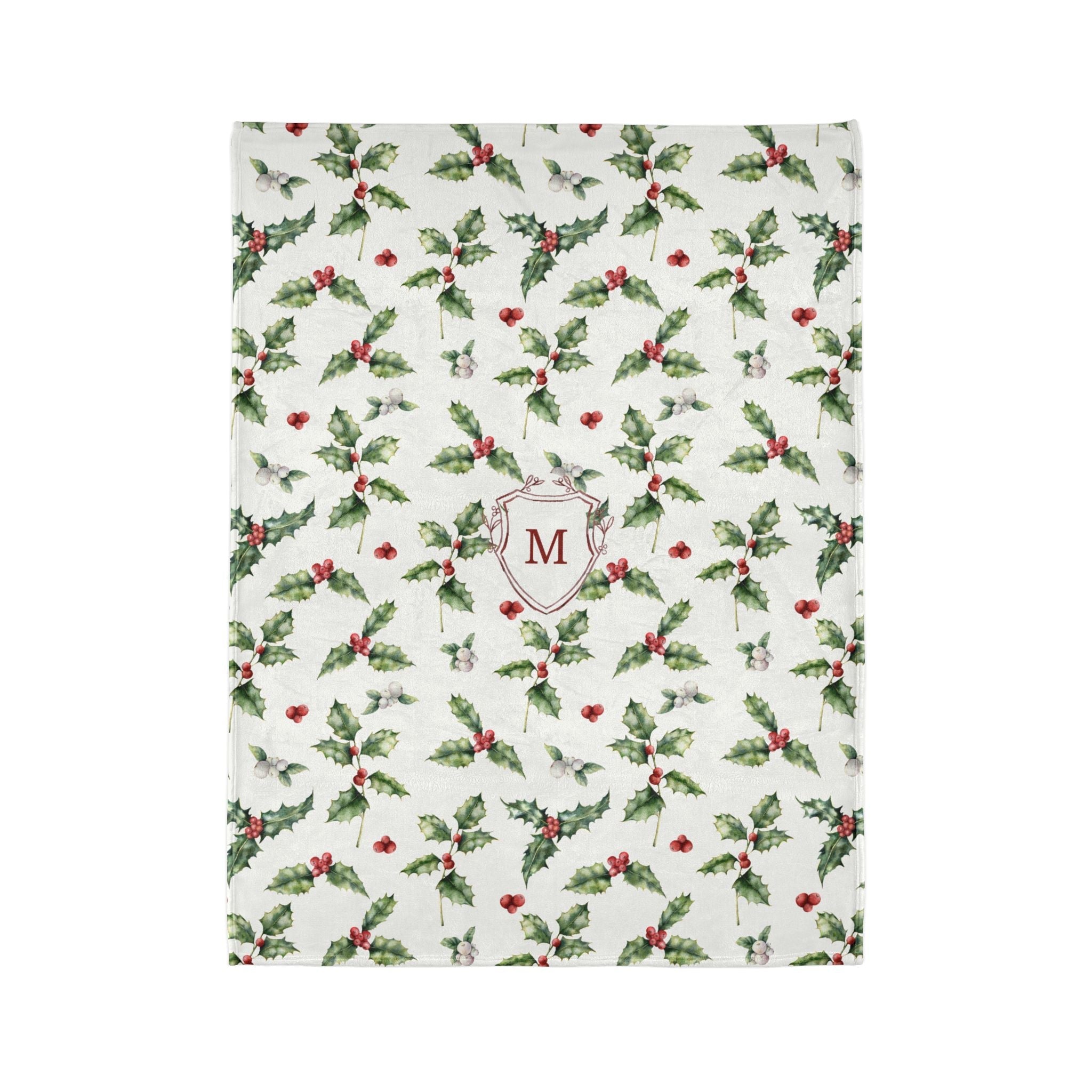 Holly Monogrammed Christmas Blanket - Hydrangea Lane Home