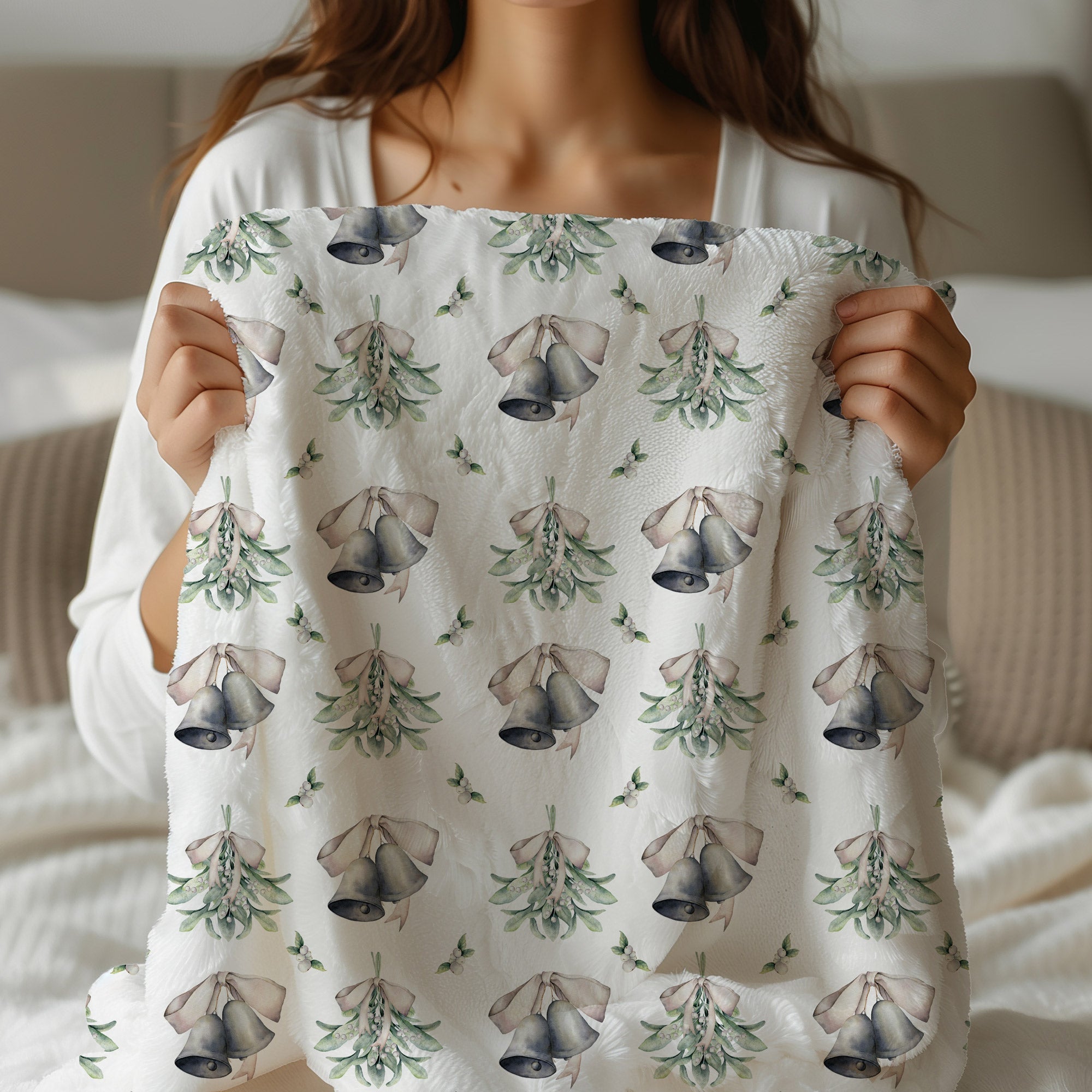 Mistletoe and Silver Bells Christmas Blanket - Hydrangea Lane Home