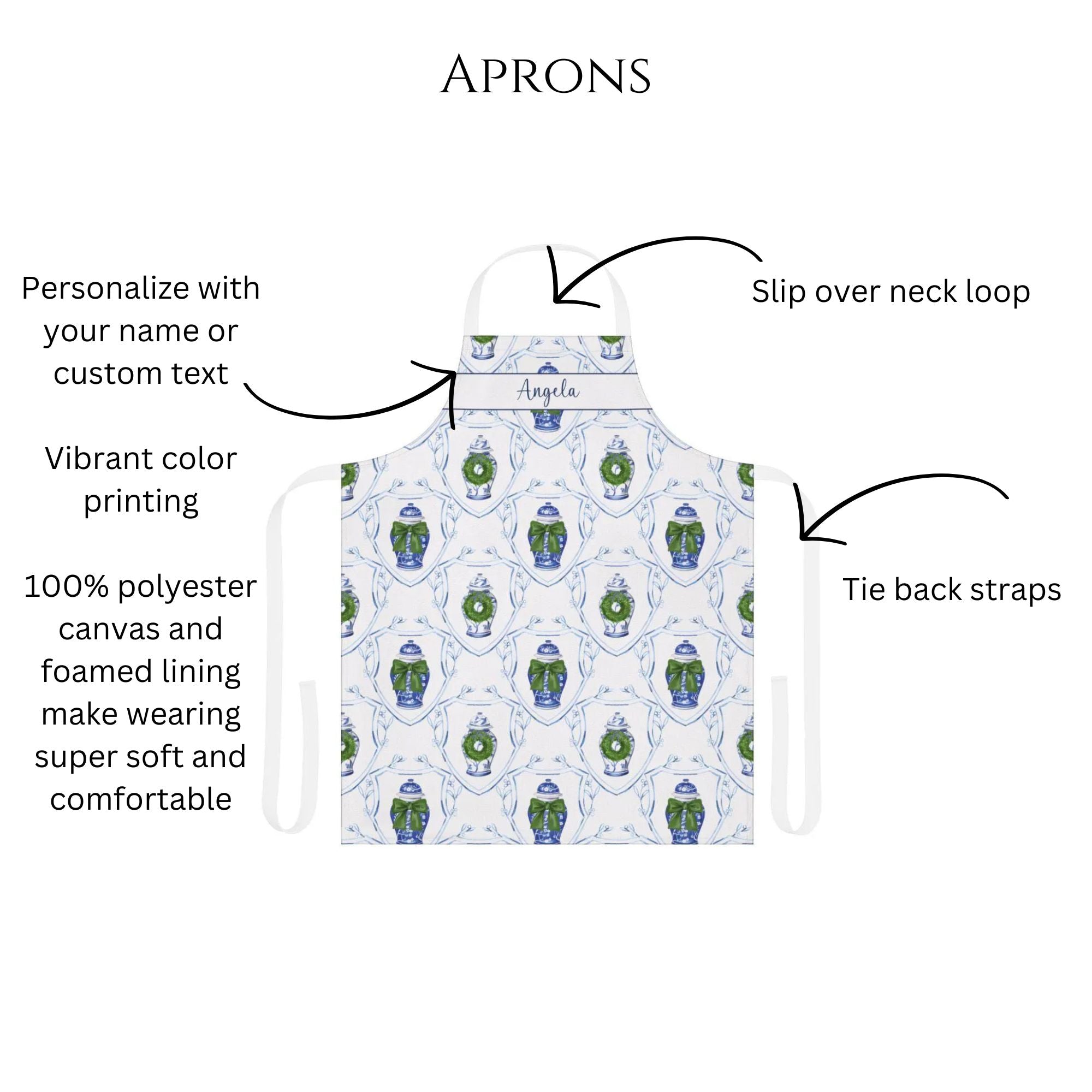 Personalized Chinoiserie Ginger Jar Christmas Apron - Hydrangea Lane Home