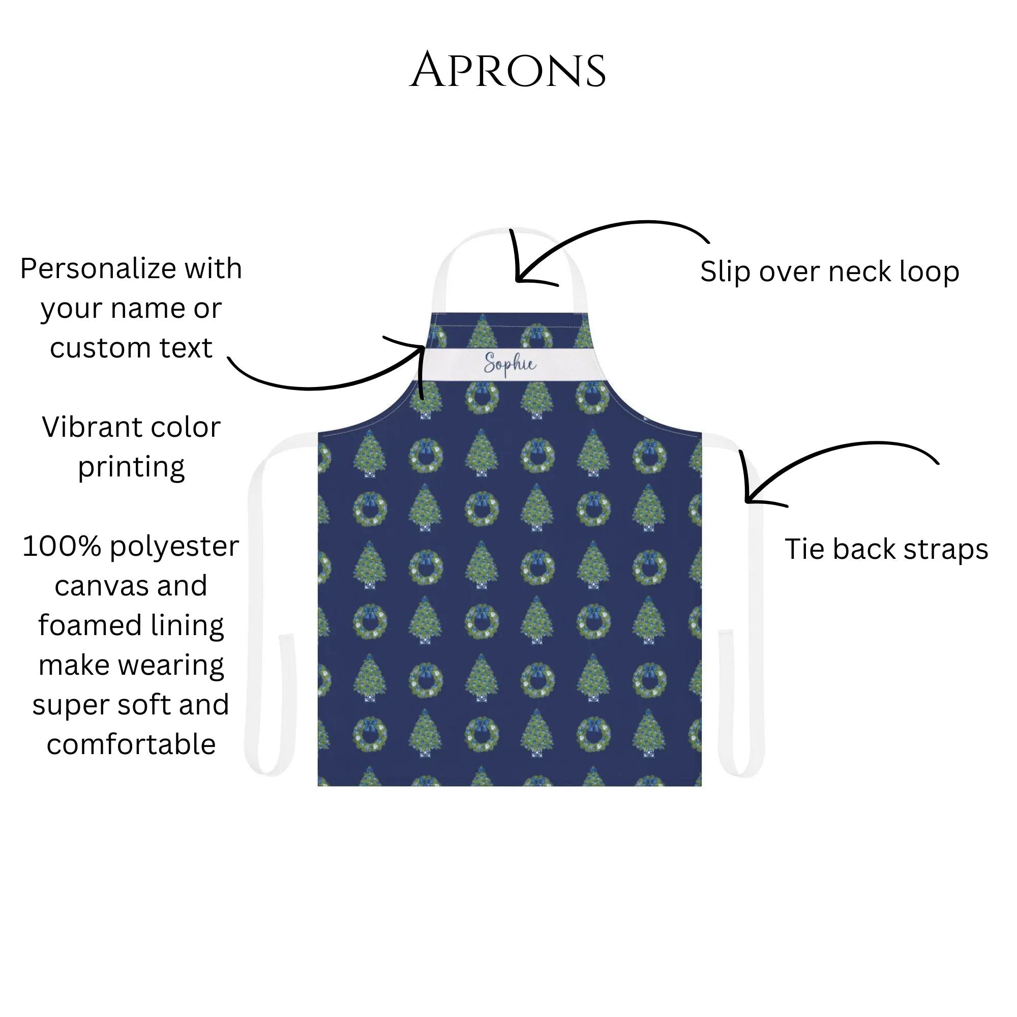 Personalized Chinoiserie NavyChristmas Apron - Hydrangea Lane Home