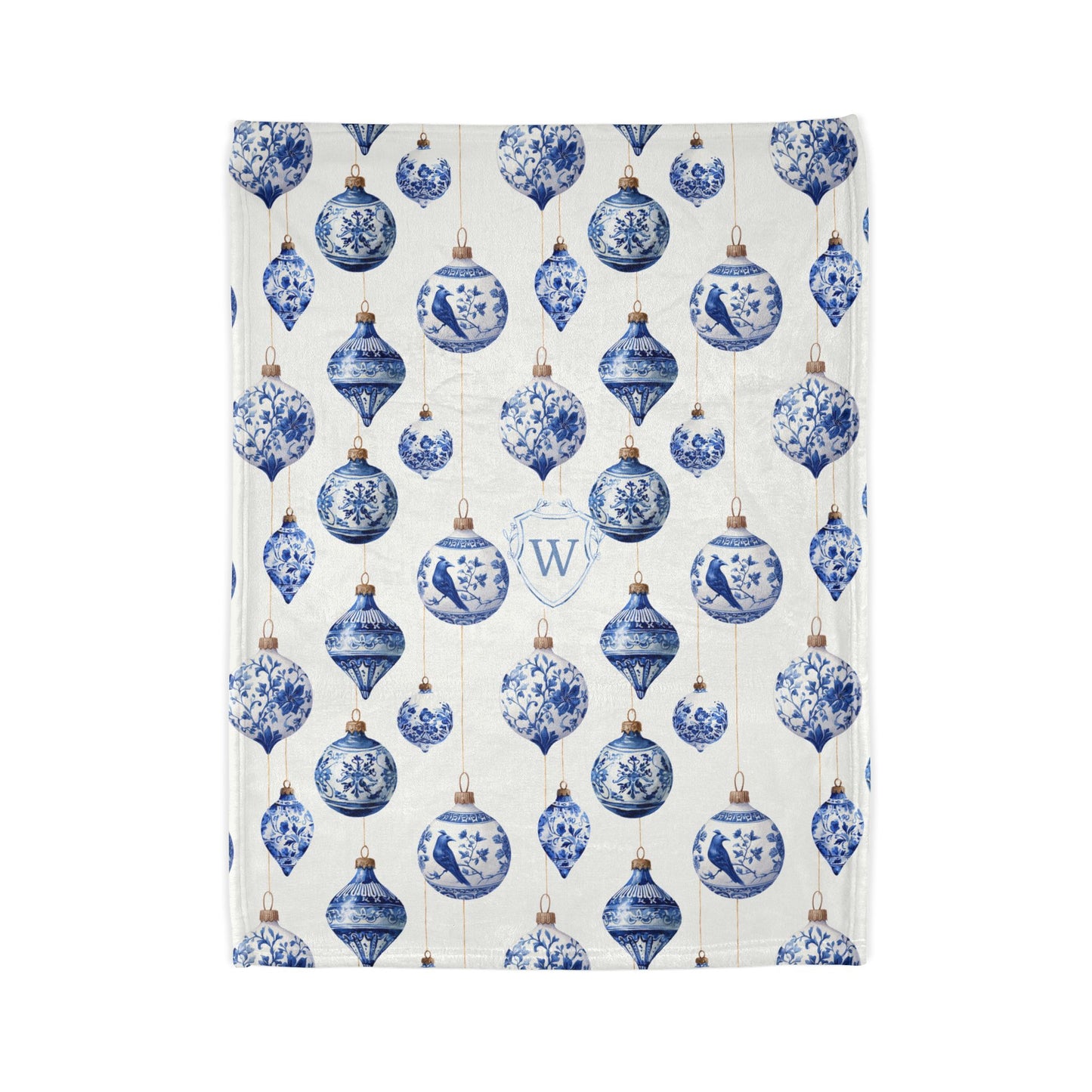 Chinoiserie Christmas Ornament Monogrammed Blanket