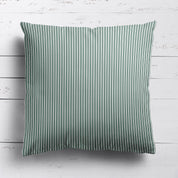 Ticking Stripe cotton linen cushion in Leaf green