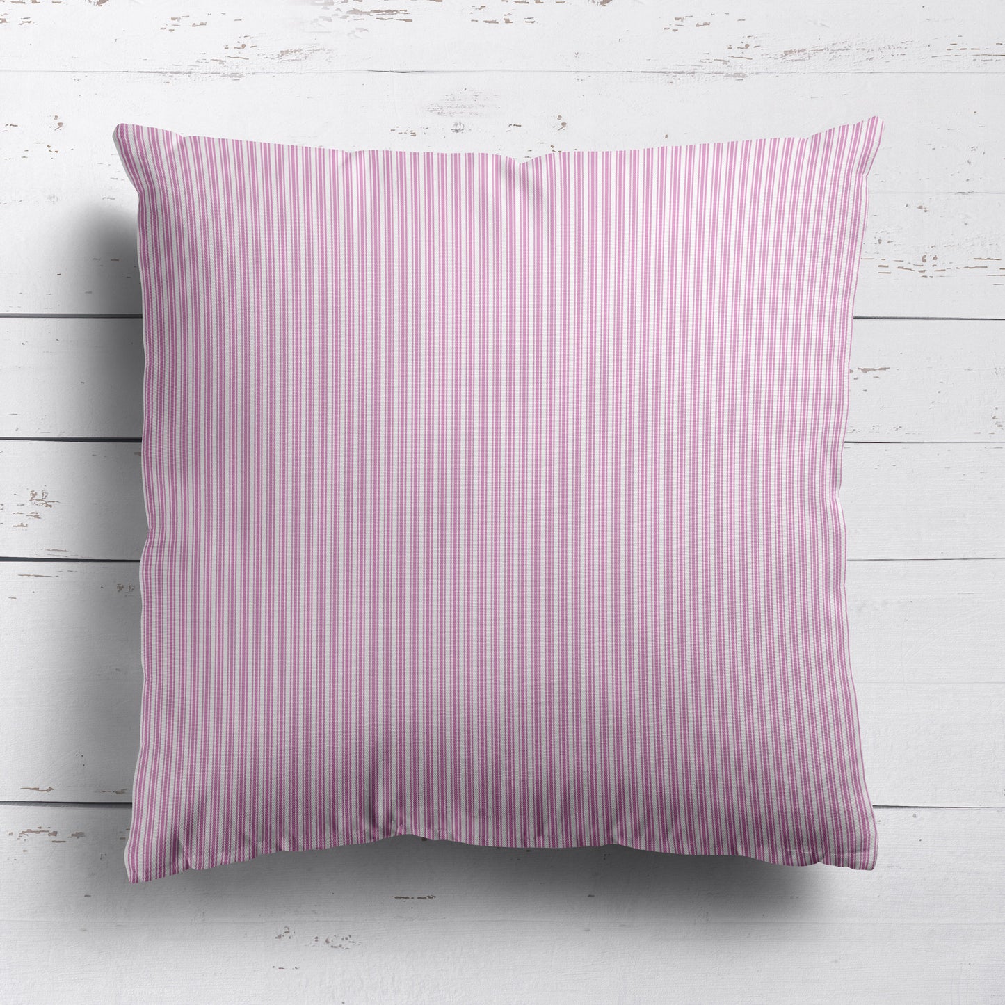 Ticking Stripe cotton linen cushion in Tickled pink