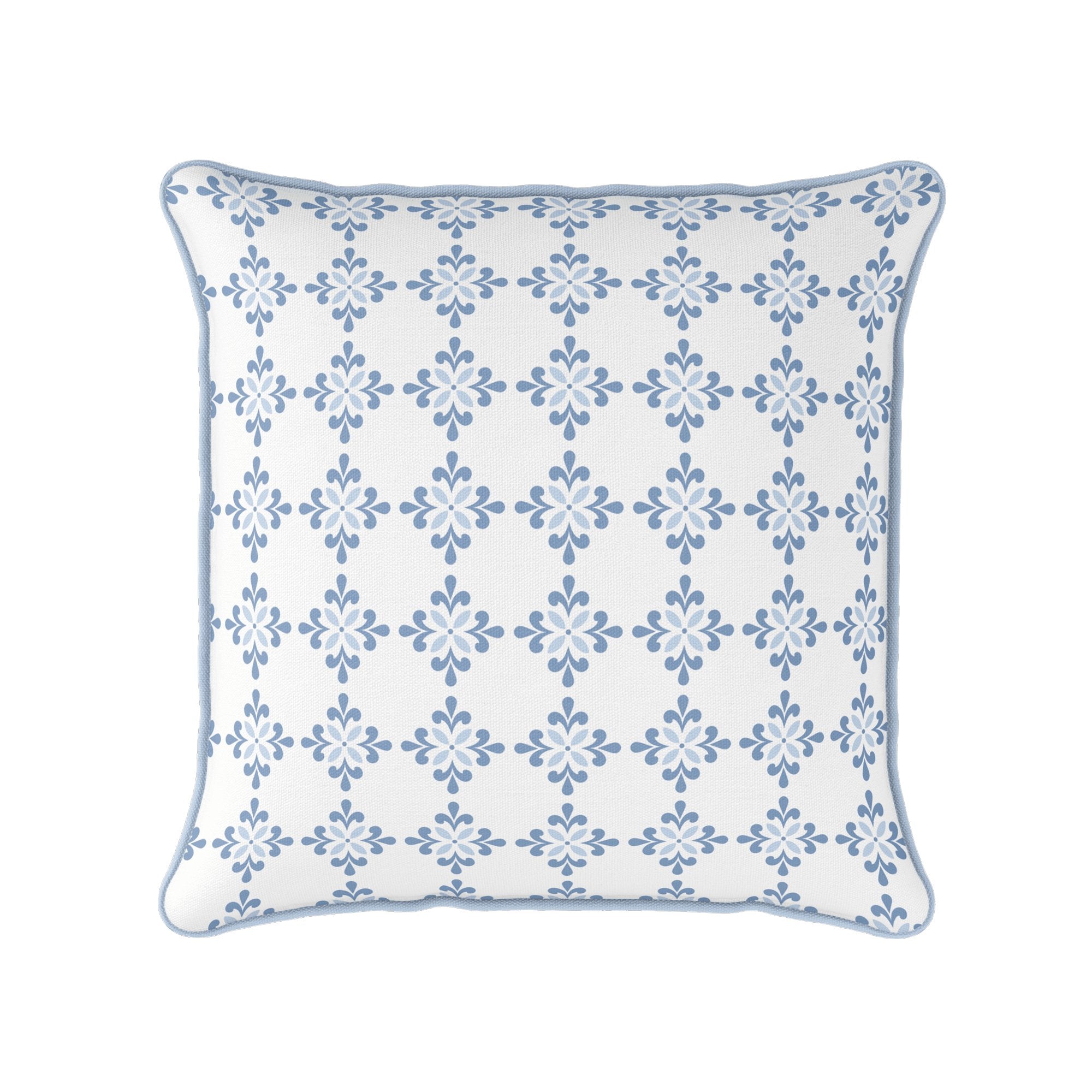 Amalfi Flower Cushion- Blues and Neutrals - Hydrangea Lane Home
