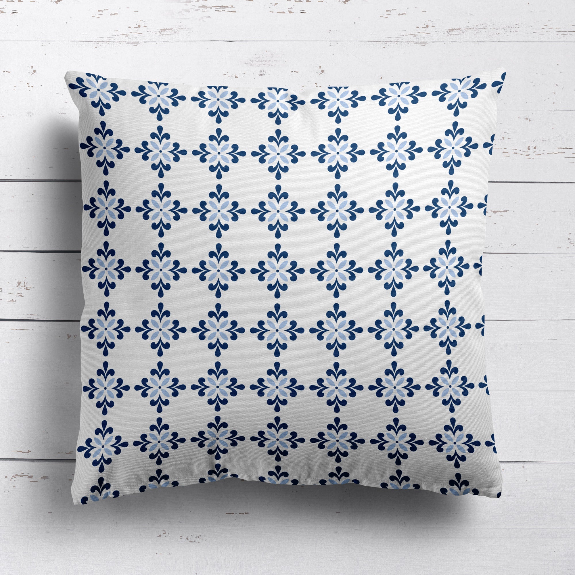 Amalfi Flower Cushion- Blues and Neutrals - Hydrangea Lane Home