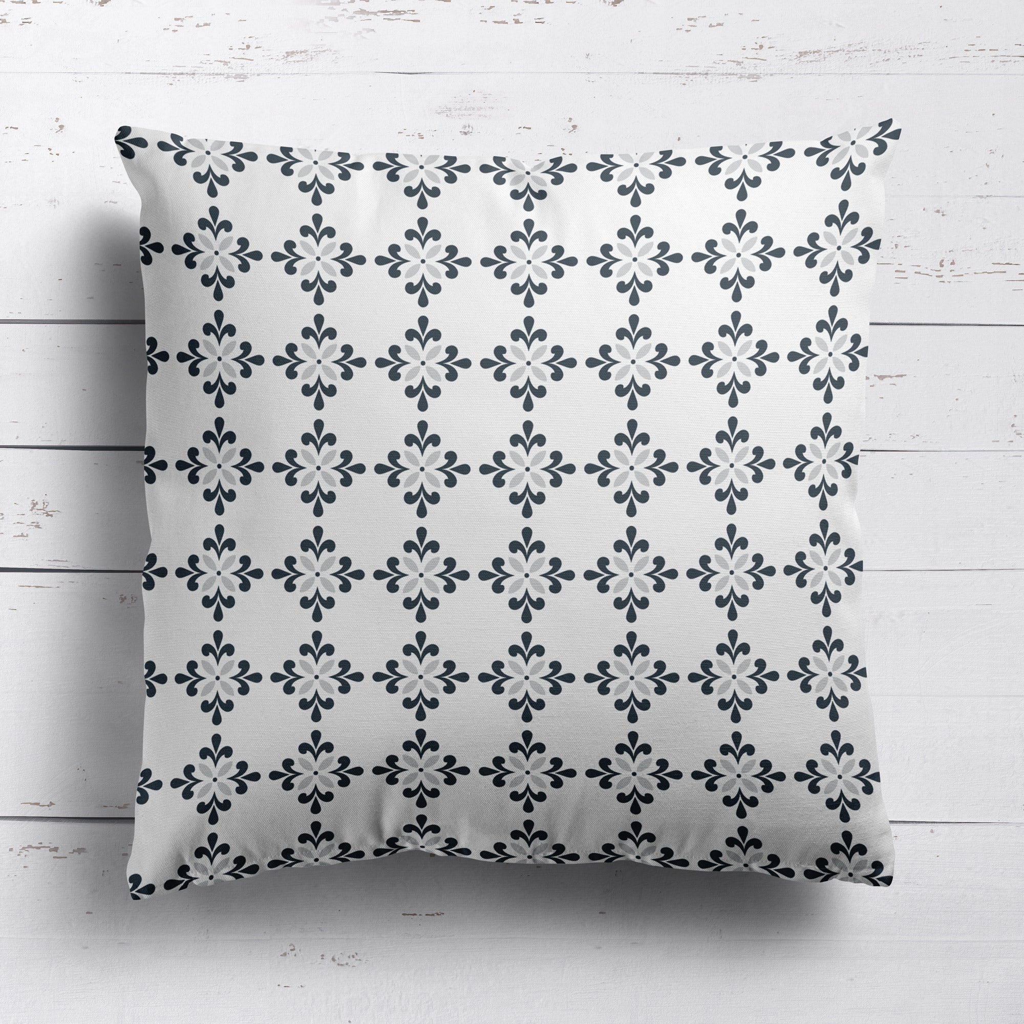 Amalfi Flower Cushion- Blues and Neutrals - Hydrangea Lane Home