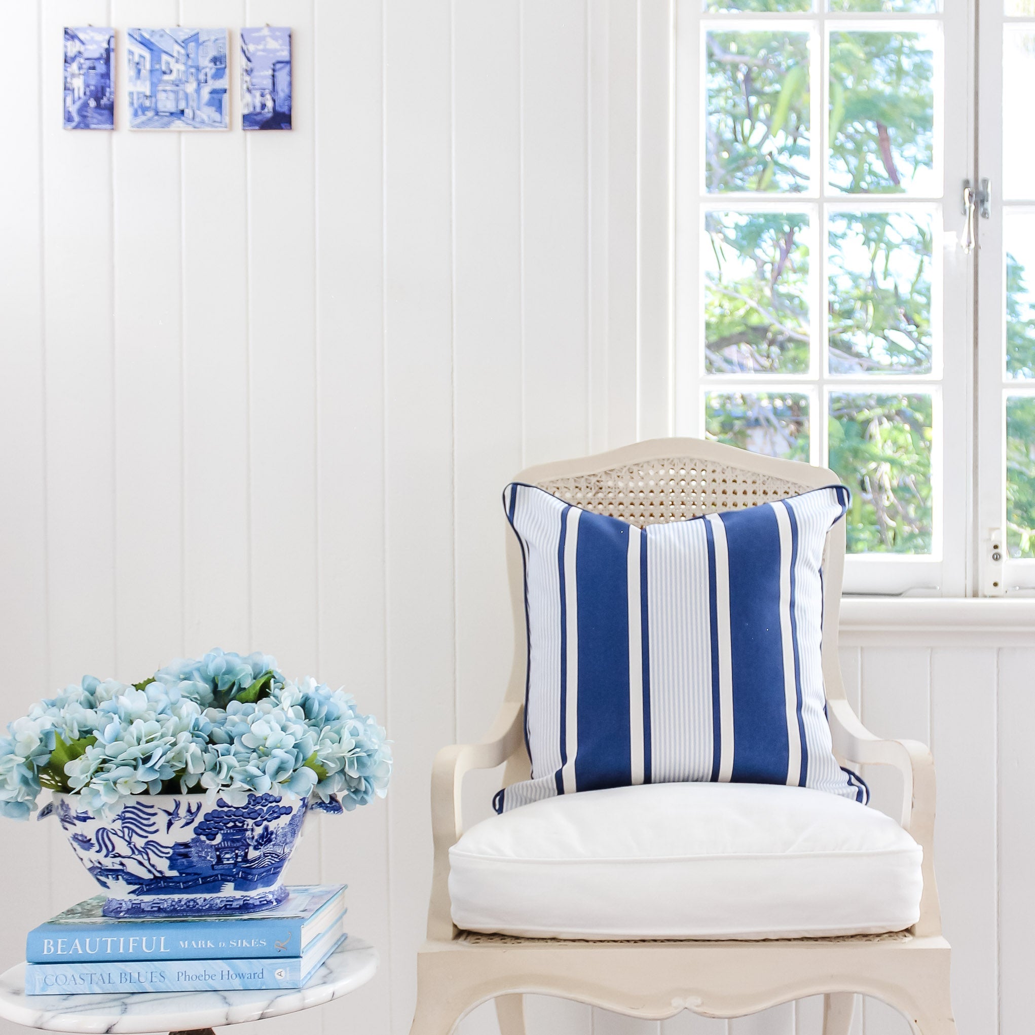 Deckchair Multi Stripe Cushion- Blues and Neutrals - Hydrangea Lane Home