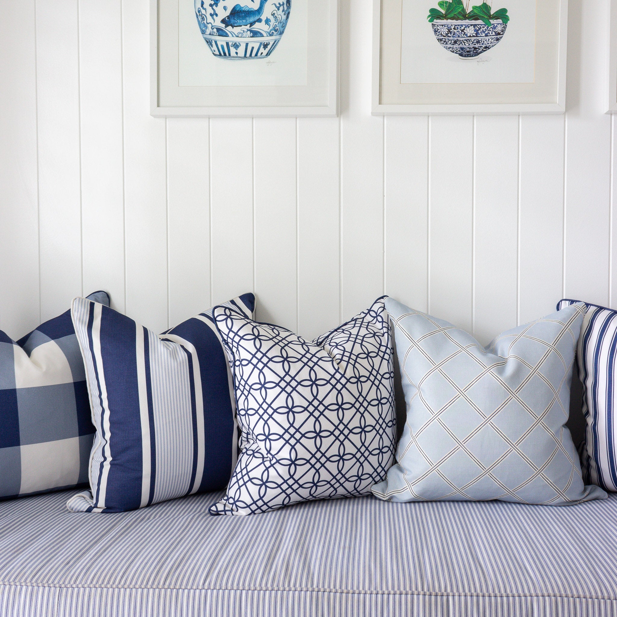 Deckchair Multi Stripe Cushion- Blues and Neutrals - Hydrangea Lane Home