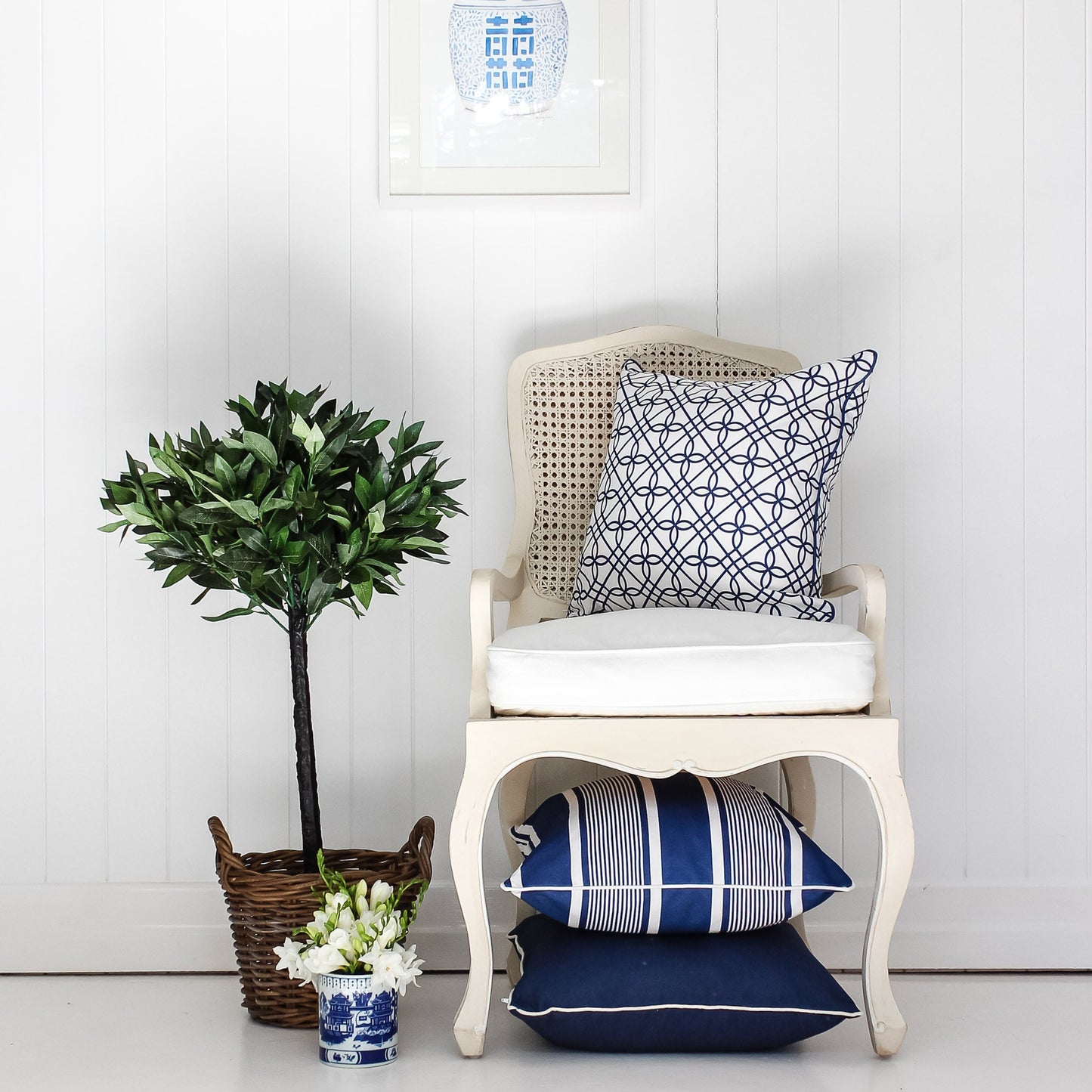 Deckchair Stripe Cushion - Blues - Hydrangea Lane Home