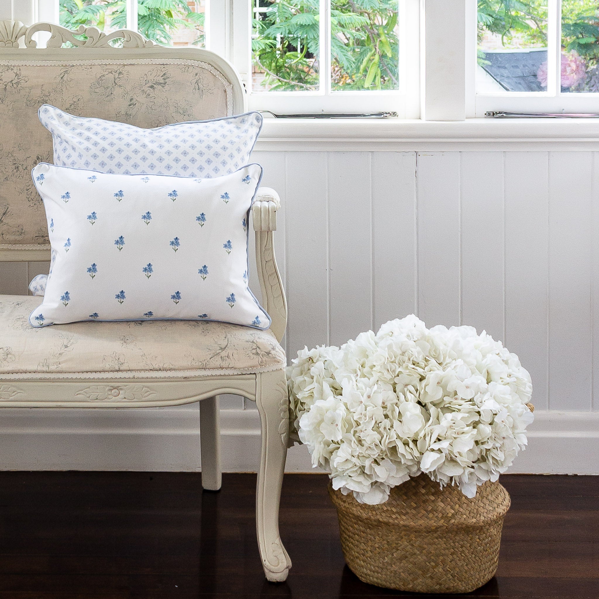 Forget Me Not Cushion - White - Hydrangea Lane Home