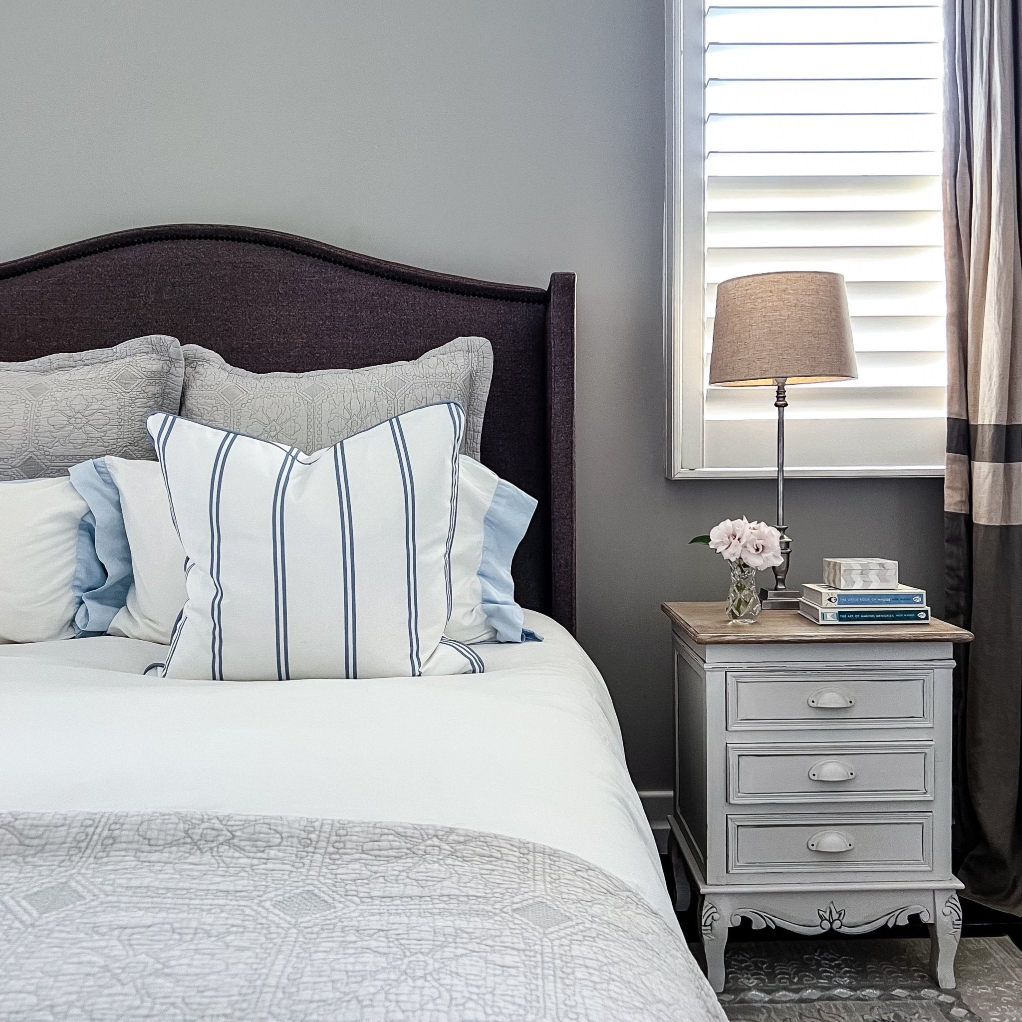 French Stripe Cushion - Blues - Hydrangea Lane Home