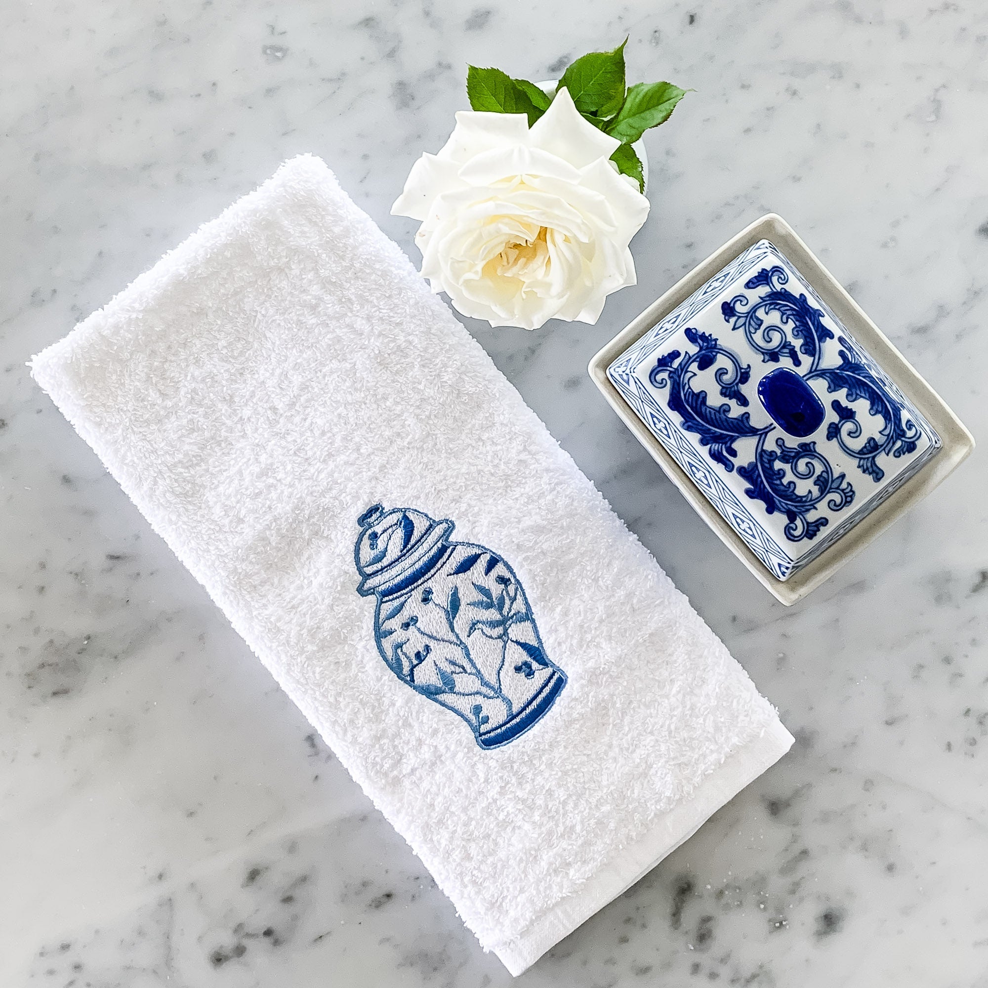 Ginger Jar Embroidered Hand Towel – Hydrangea Lane Home