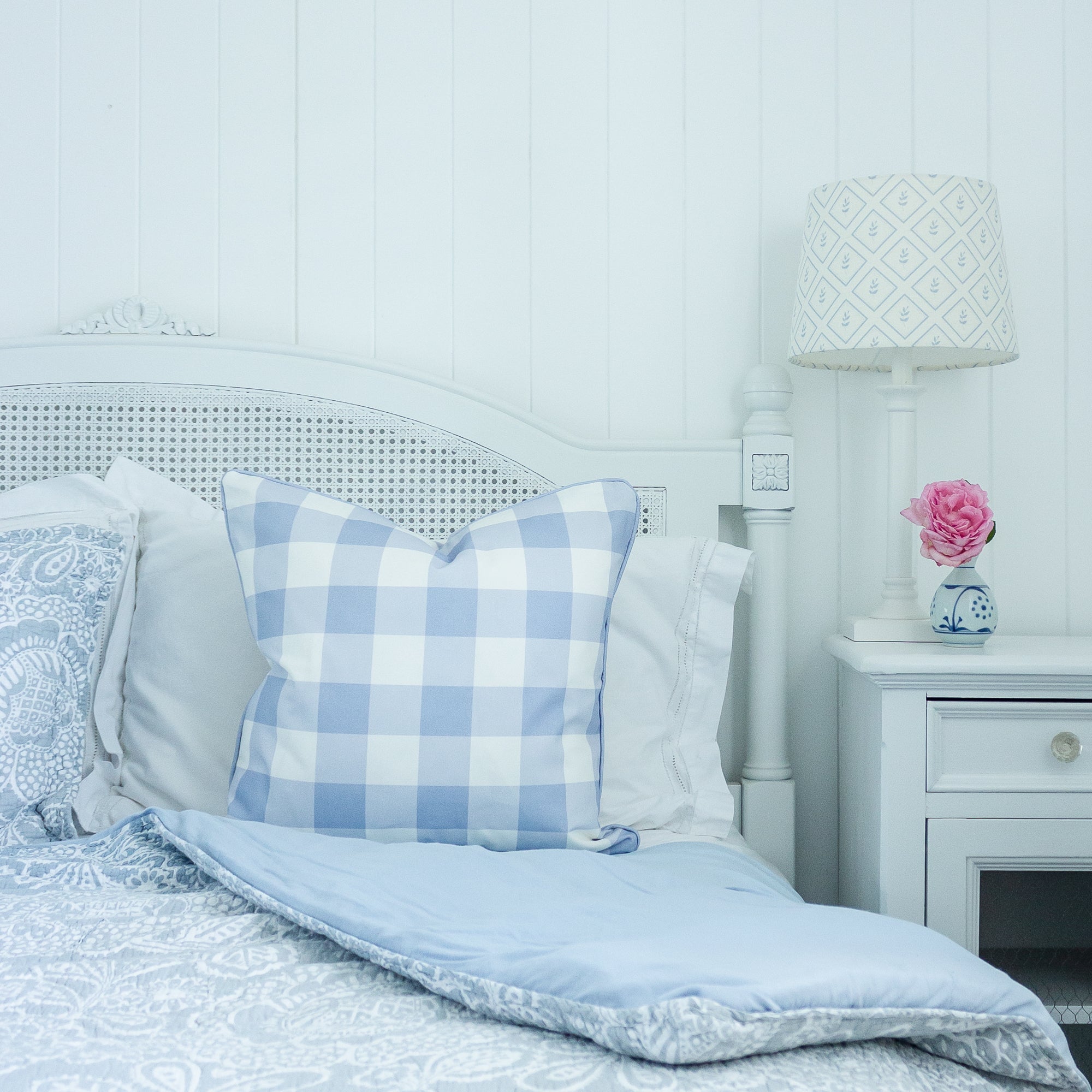 Gingham Check Medium Cushion - Blues - Hydrangea Lane Home