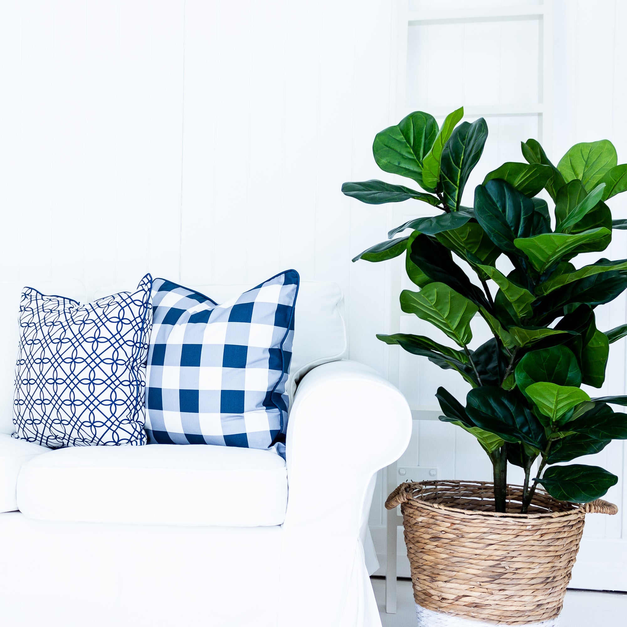 Gingham Check Medium Cushion - Blues - Hydrangea Lane Home