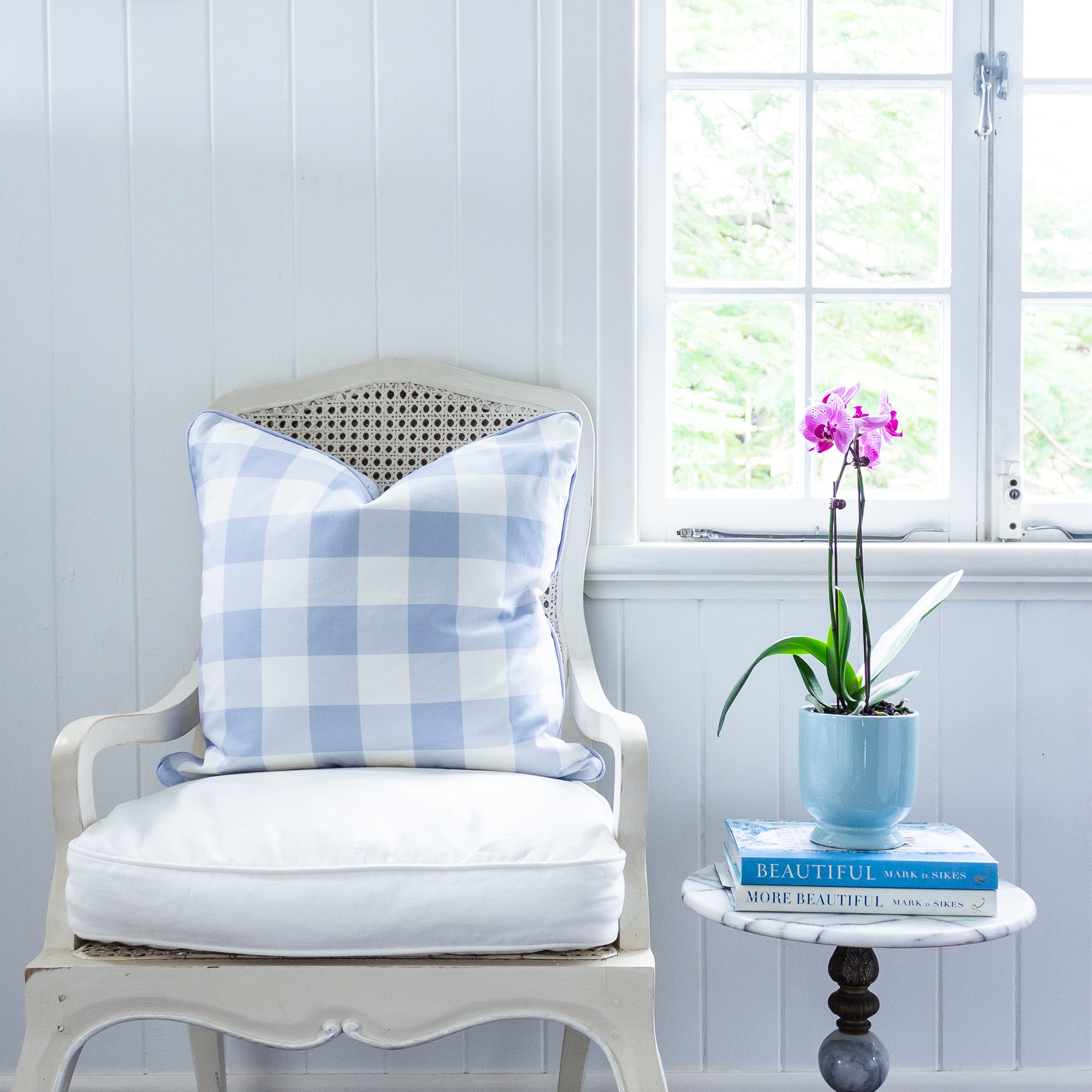 Gingham Check Medium Cushion - Blues - Hydrangea Lane Home
