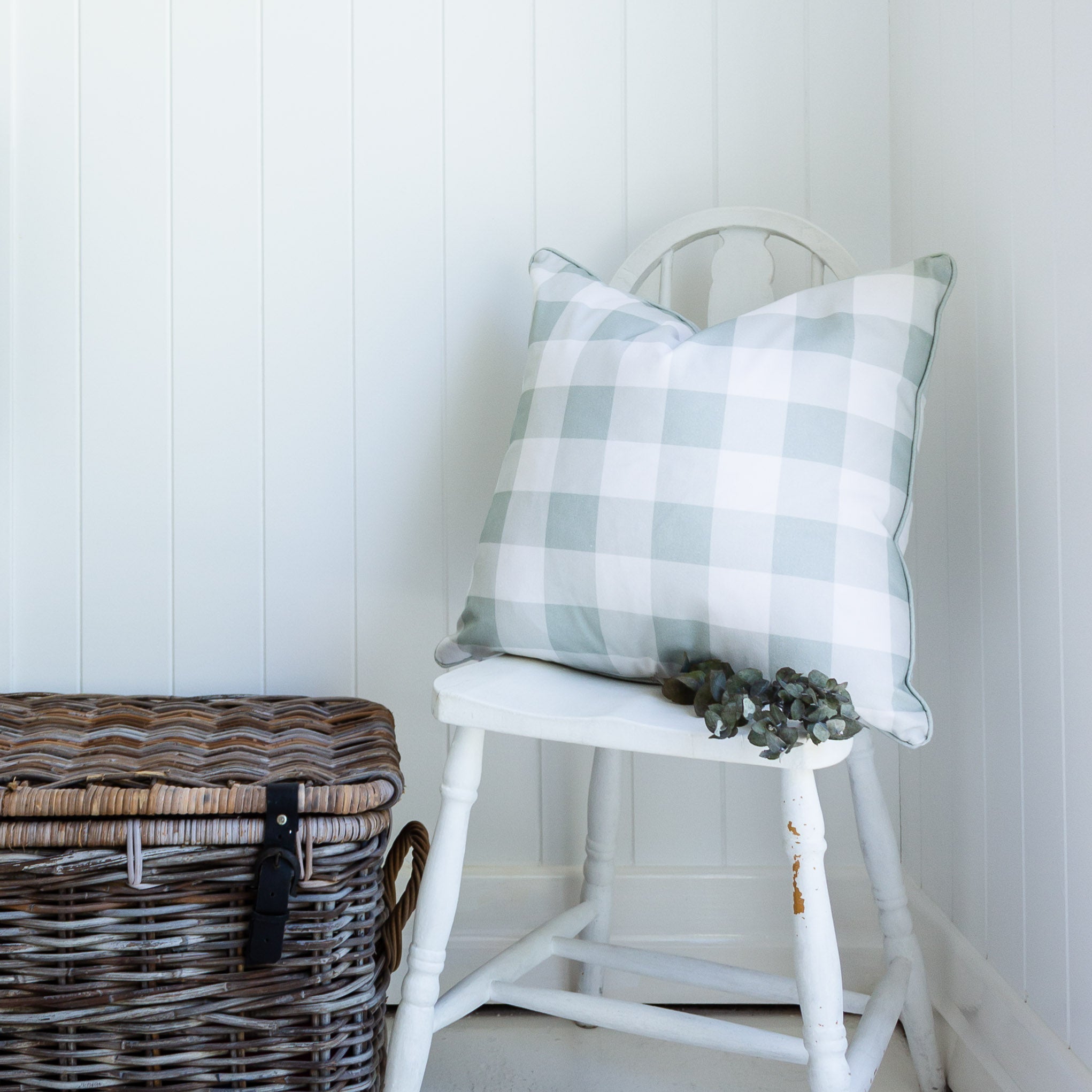 Gingham Check Medium Cushion - Greens - Hydrangea Lane Home