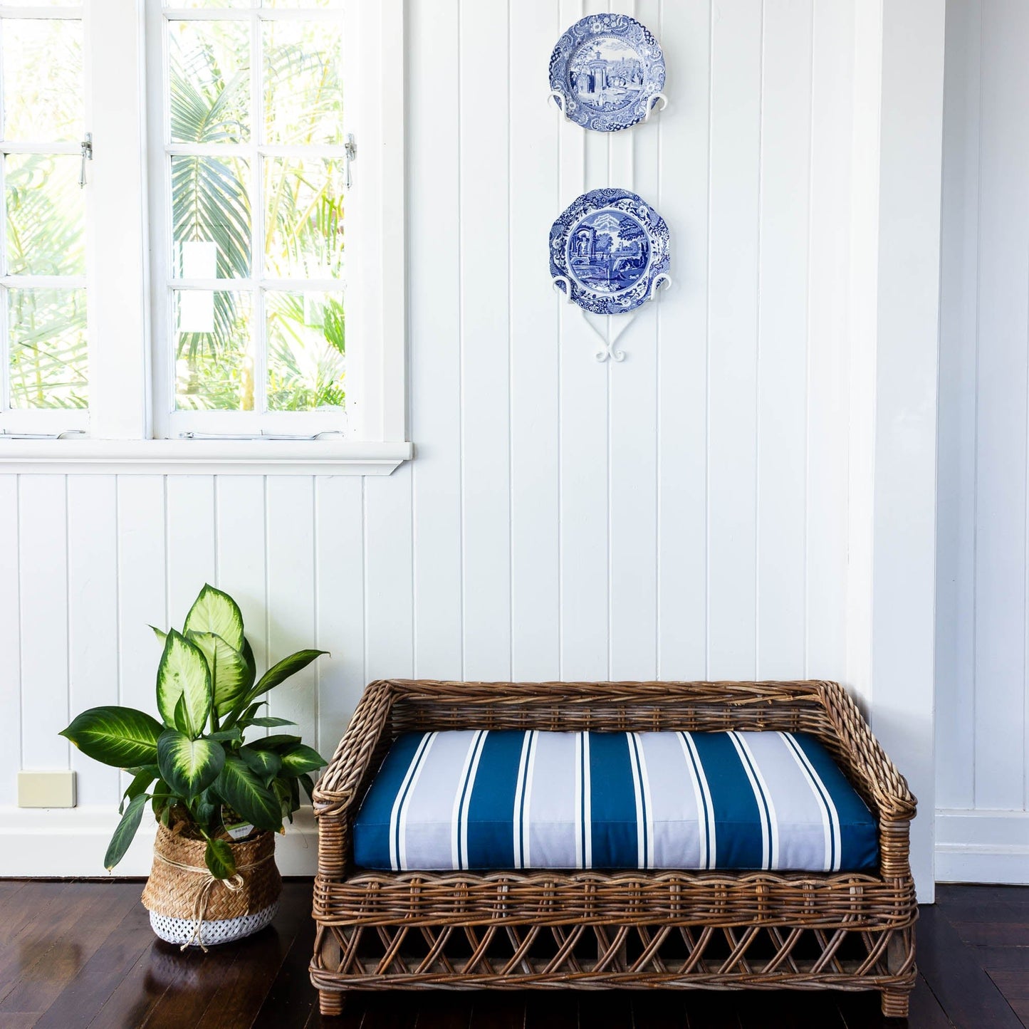 Grande Stripe Cushion- Blues and Neutrals - Hydrangea Lane Home