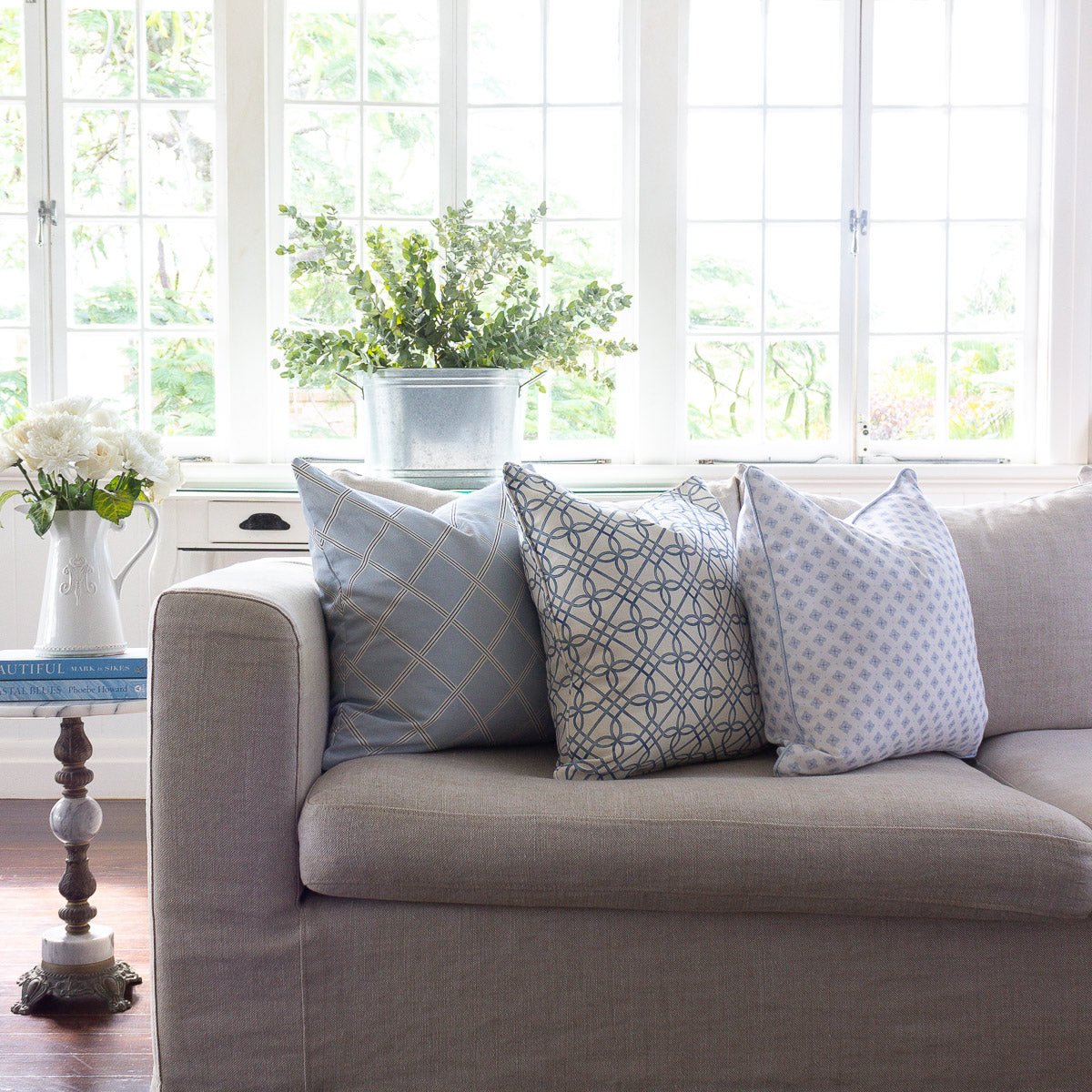 Greek Gate Rustic Cushion - Blue - Hydrangea Lane Home