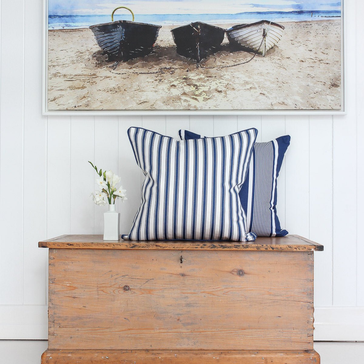 Regatta Stripe Cushion - Blues - Hydrangea Lane Home