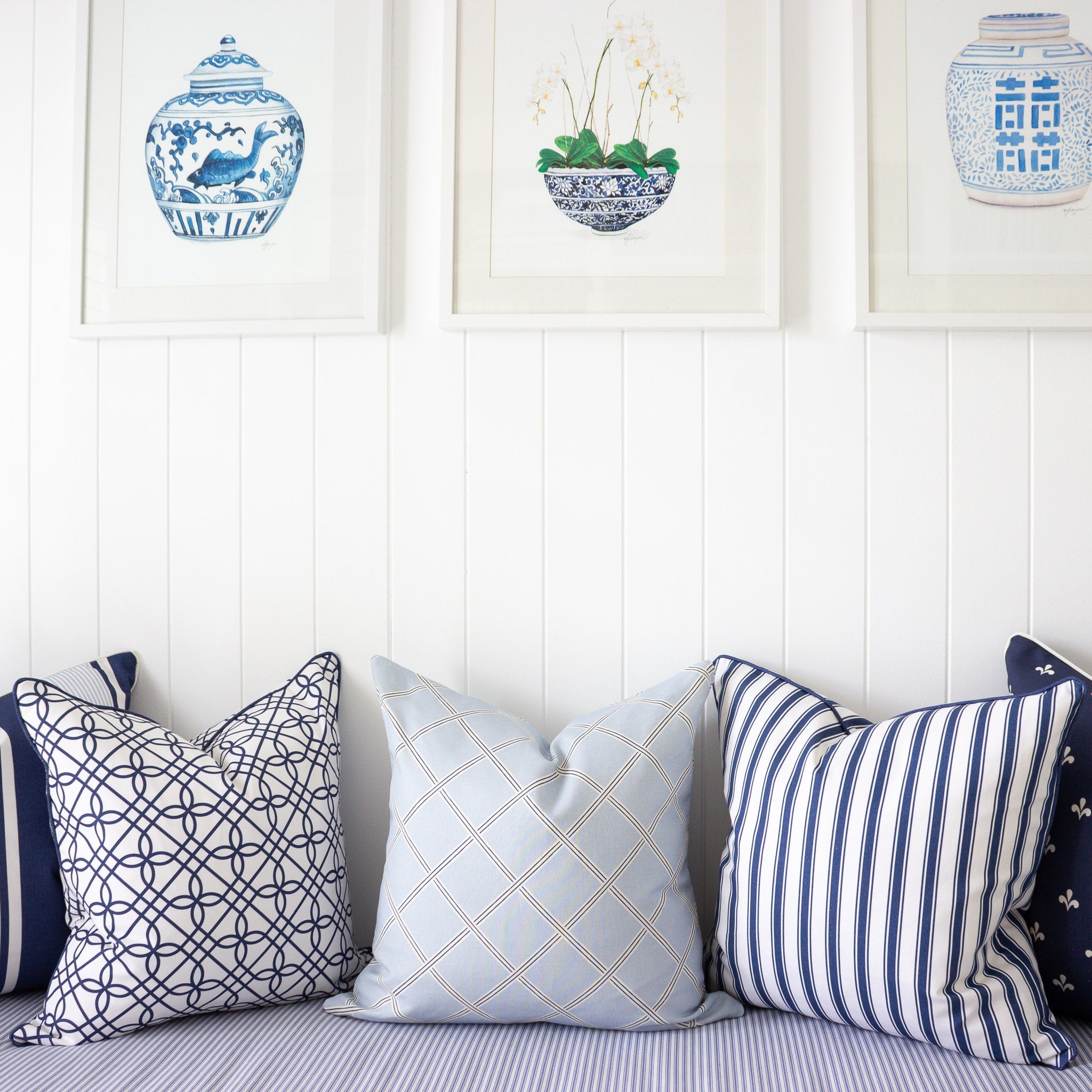 Regatta Stripe Cushion - Blues - Hydrangea Lane Home