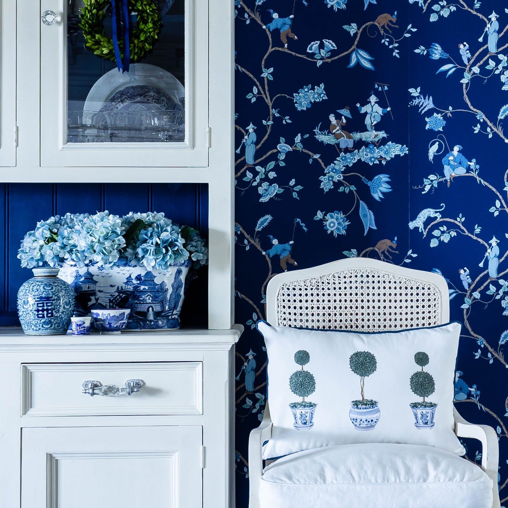 Topiary Chinoiserie Cushion - Hydrangea Lane Home