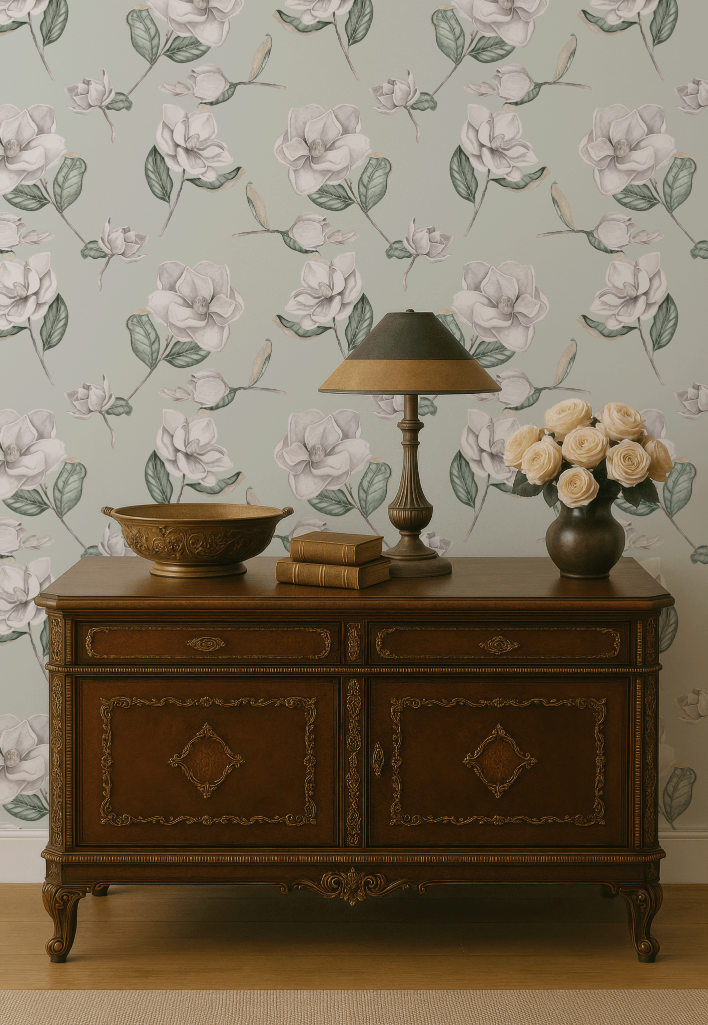 Design Collection - Magnolia Flowers Soft Green - Hydrangea Lane Home