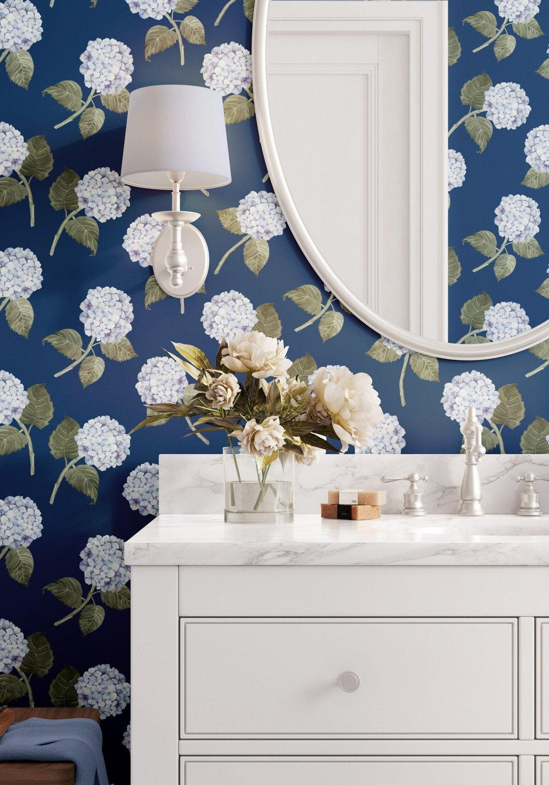 Design Collection - Summer Hydrangeas Navy Blue - Hydrangea Lane Home