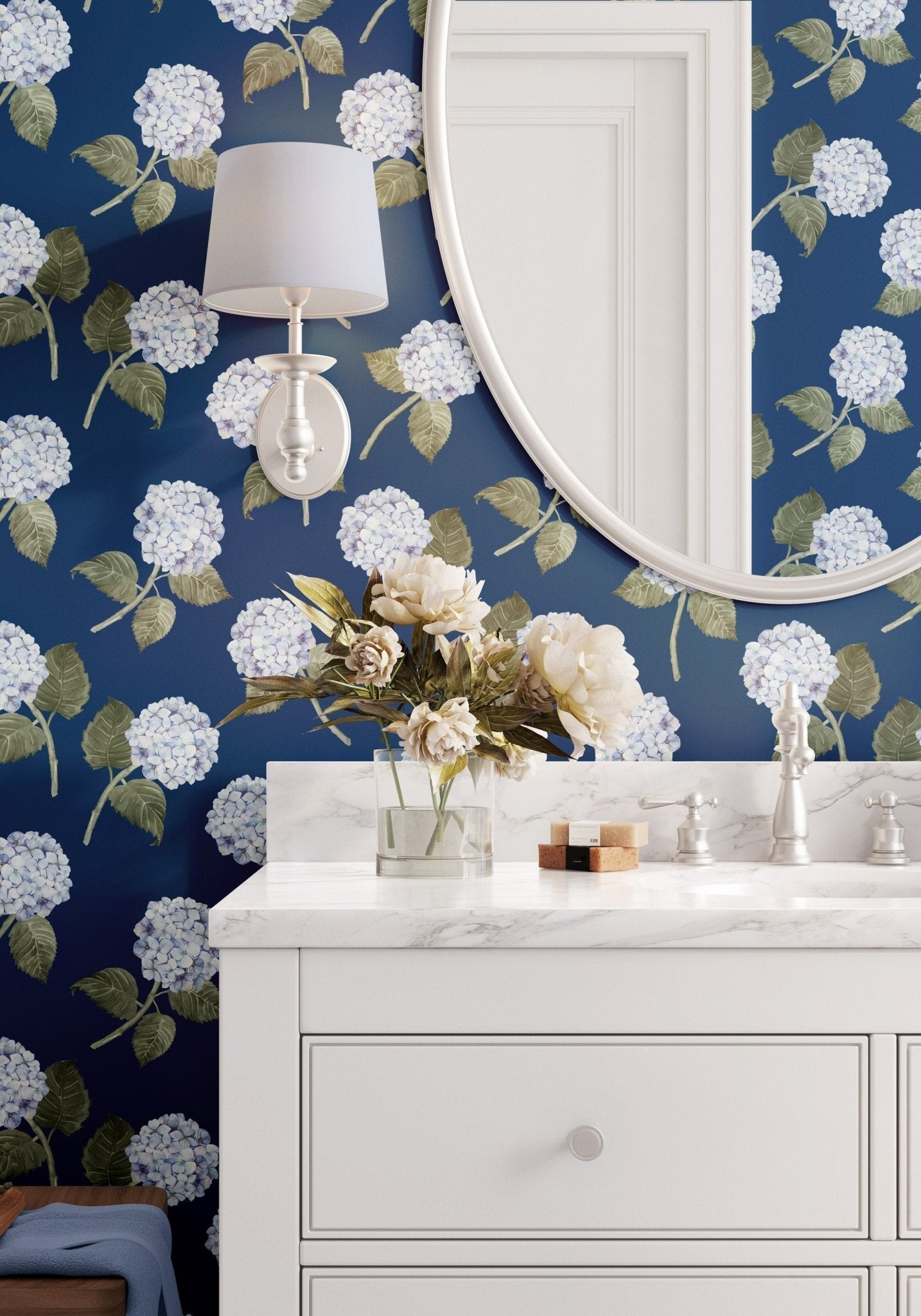 Design Collection - Summer Hydrangeas Navy Blue - Hydrangea Lane Home
