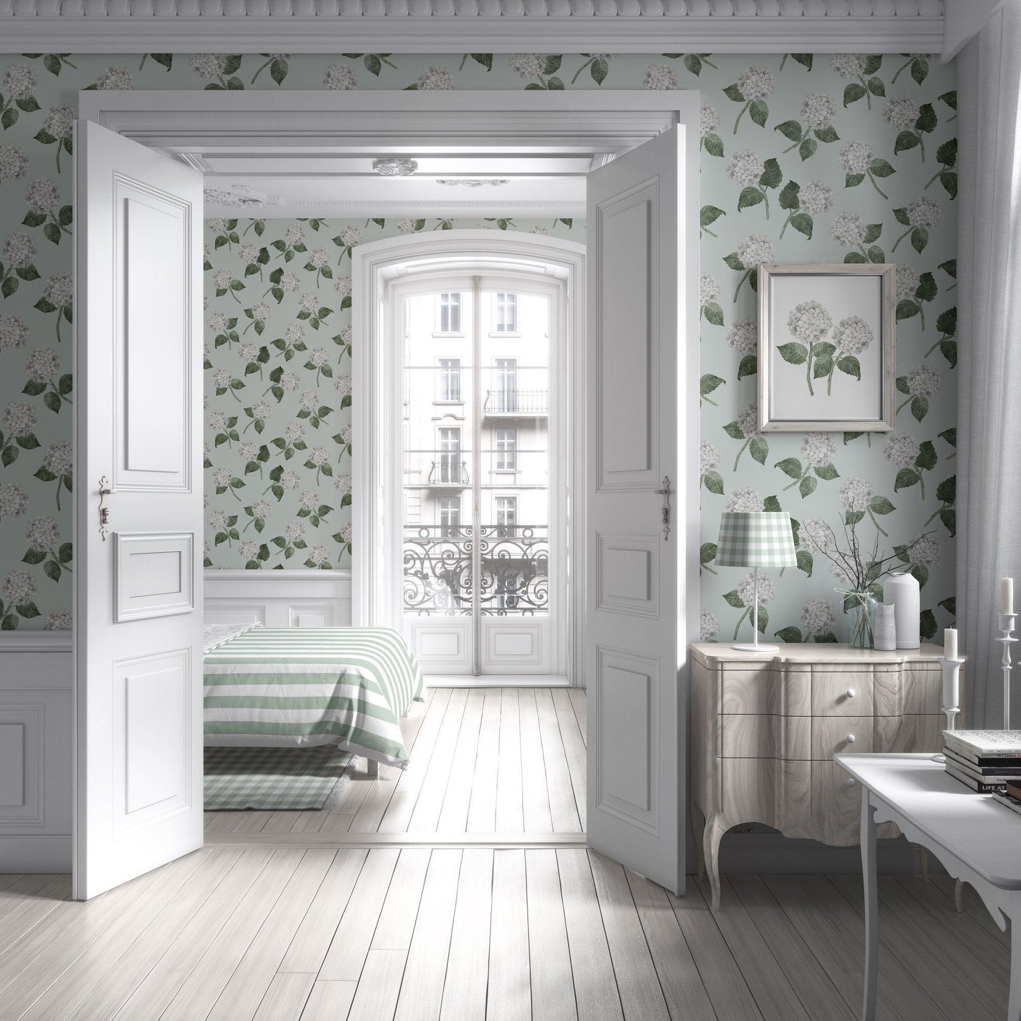 Design Collection - Summer Hydrangeas Soft Green and White