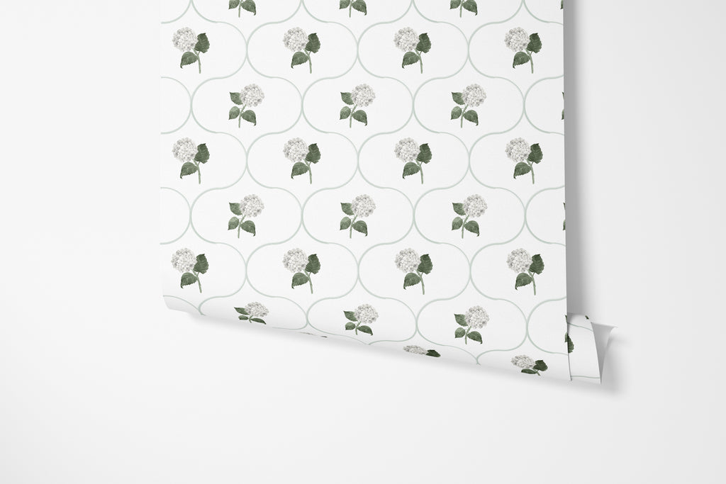 Hydrangea Trellis White  Wallpaper