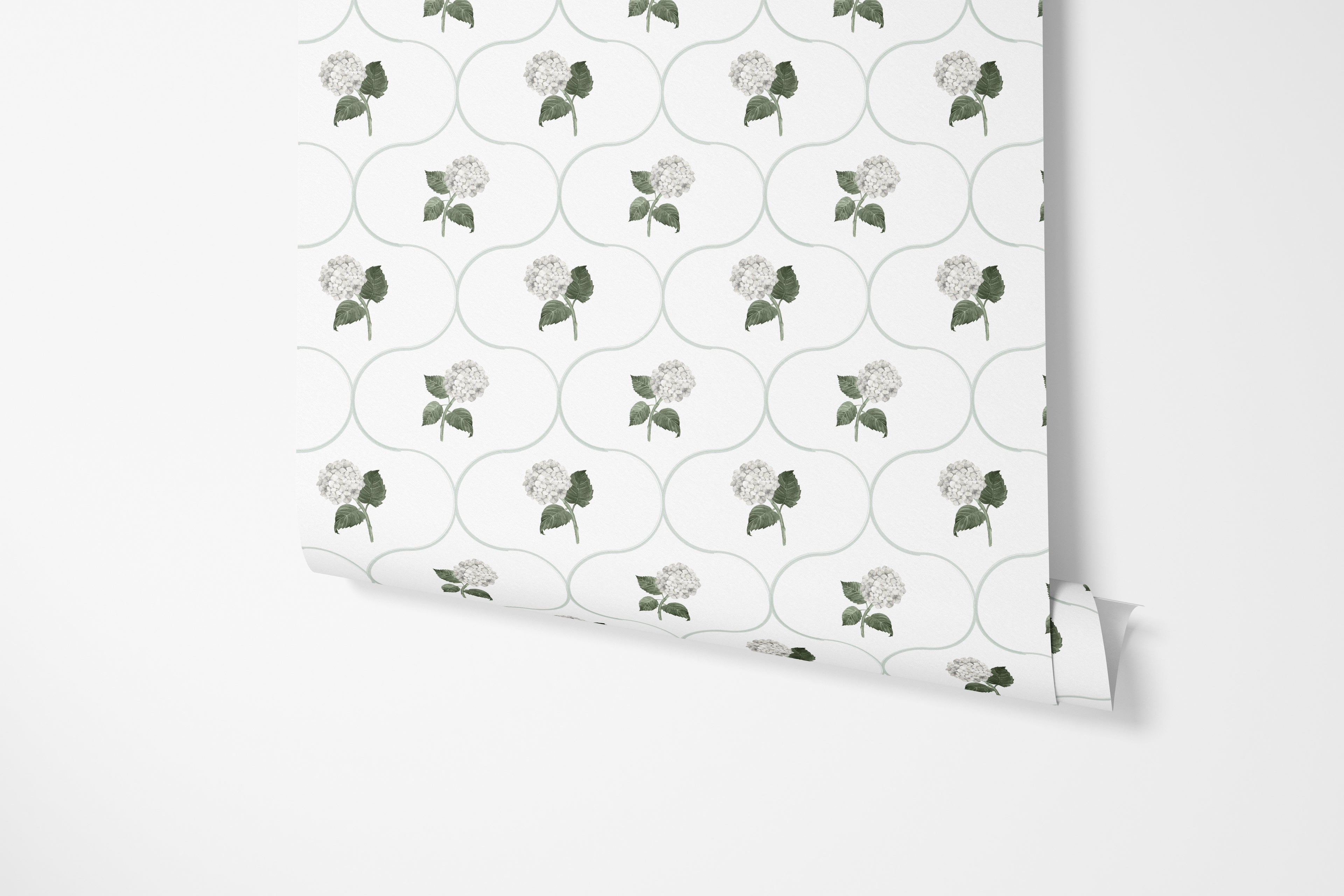 Hydrangea Trellis White  Wallpaper