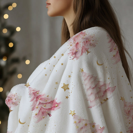 Pink Christmas Trees Soft Polyester Blanket