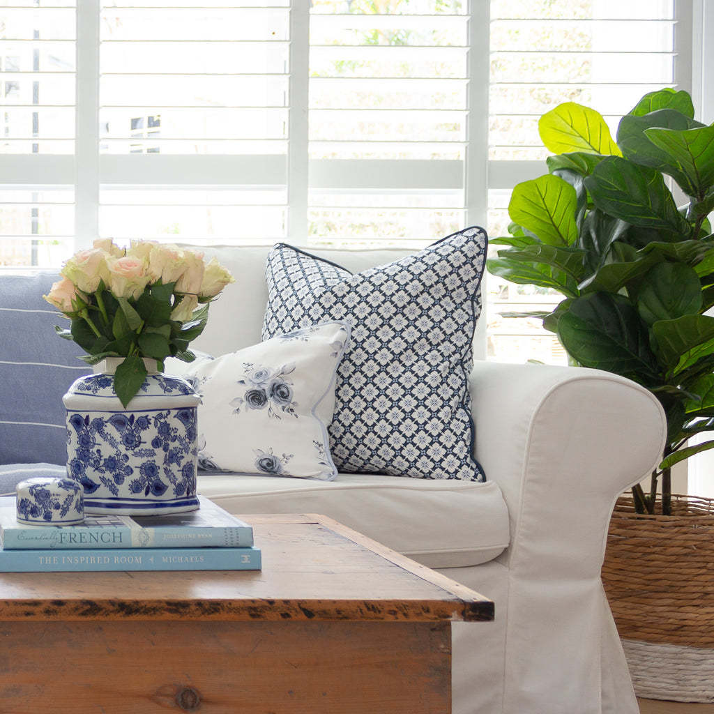 Ponte Trellis Fabric - Navy-Cornflower