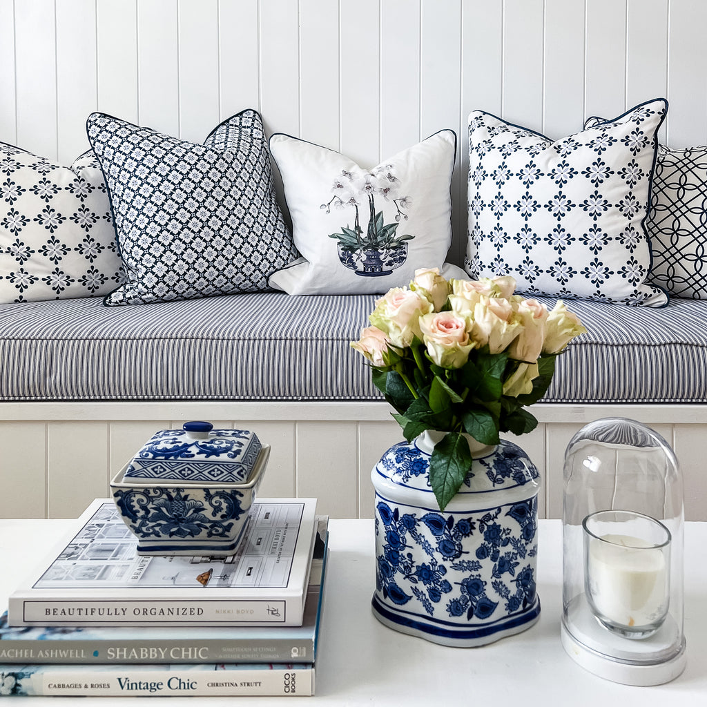 Ponte Trellis Fabric - Navy-Cornflower