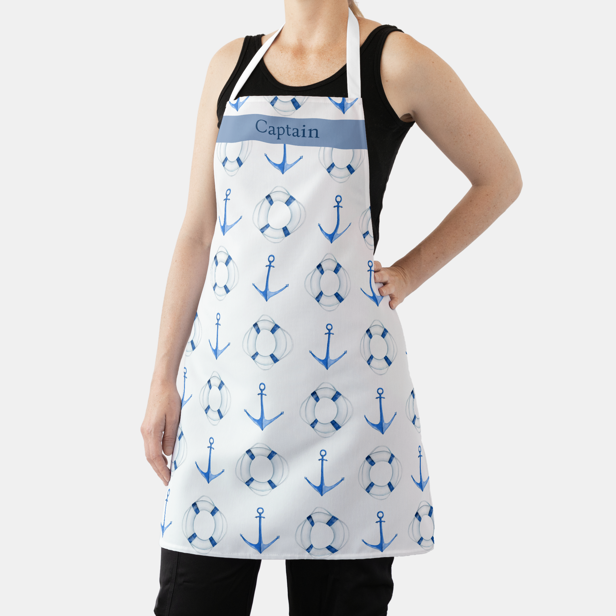 Personalized Sail Away Boat Anchor Apron - White