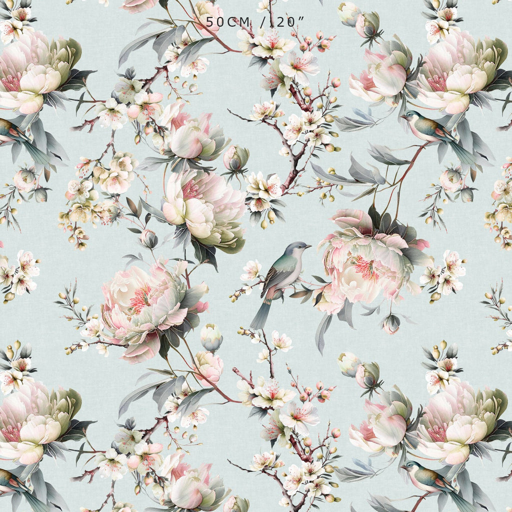 Bird in Blossom Fabric - Eau de Nil Green - Hydrangea Lane Home