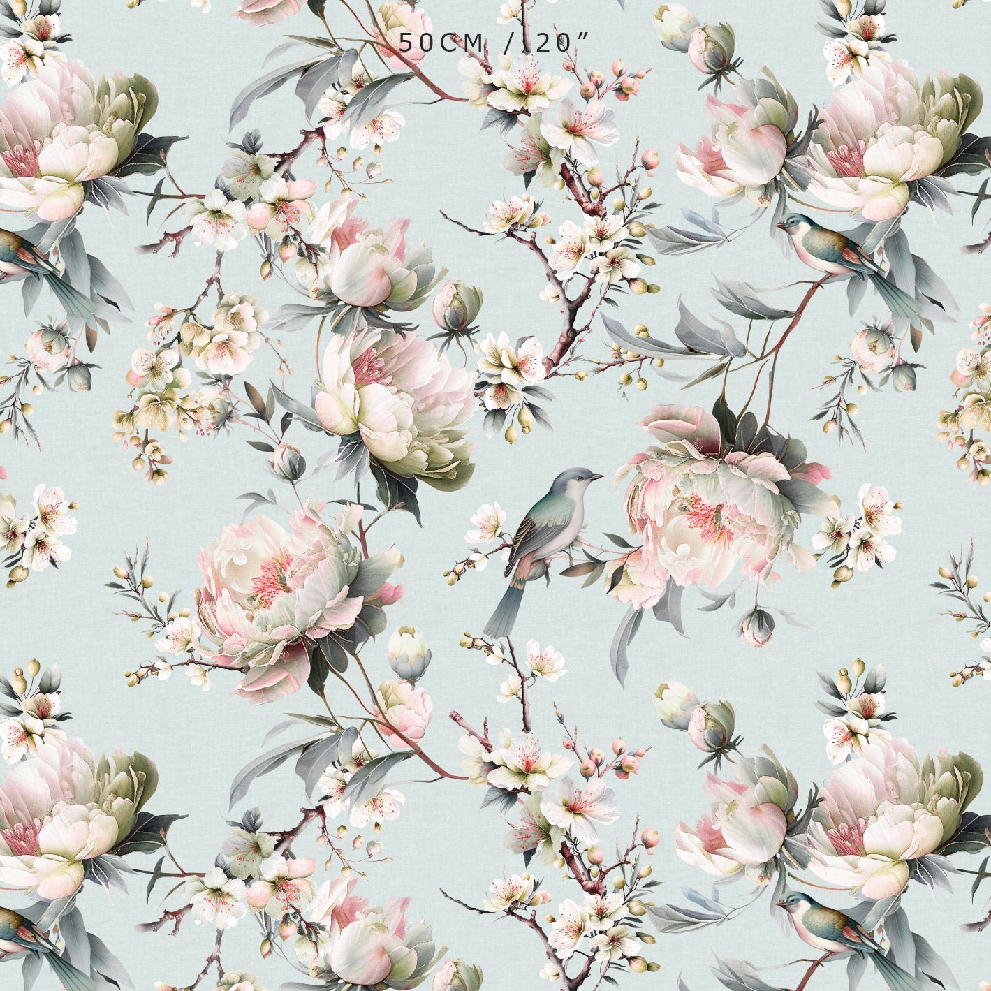Bird in Blossom Fabric - Eau de Nil Green - Hydrangea Lane Home